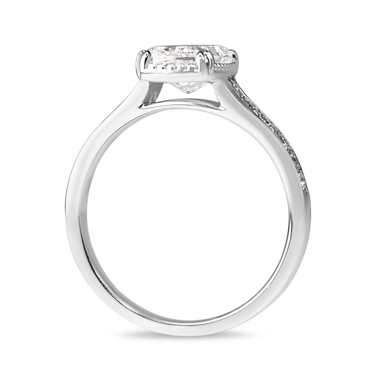 18ct White Gold Lab Grown 2.04ct Cushion and Millgrain Diamond Ring