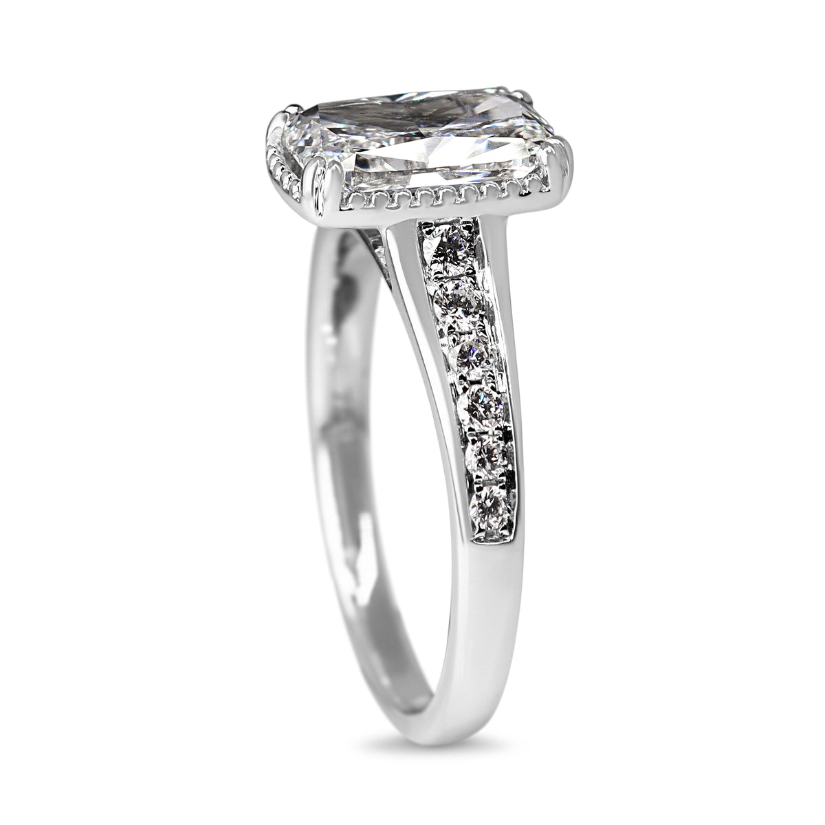 18ct White Gold Lab Grown 2.04ct Cushion and Millgrain Diamond Ring