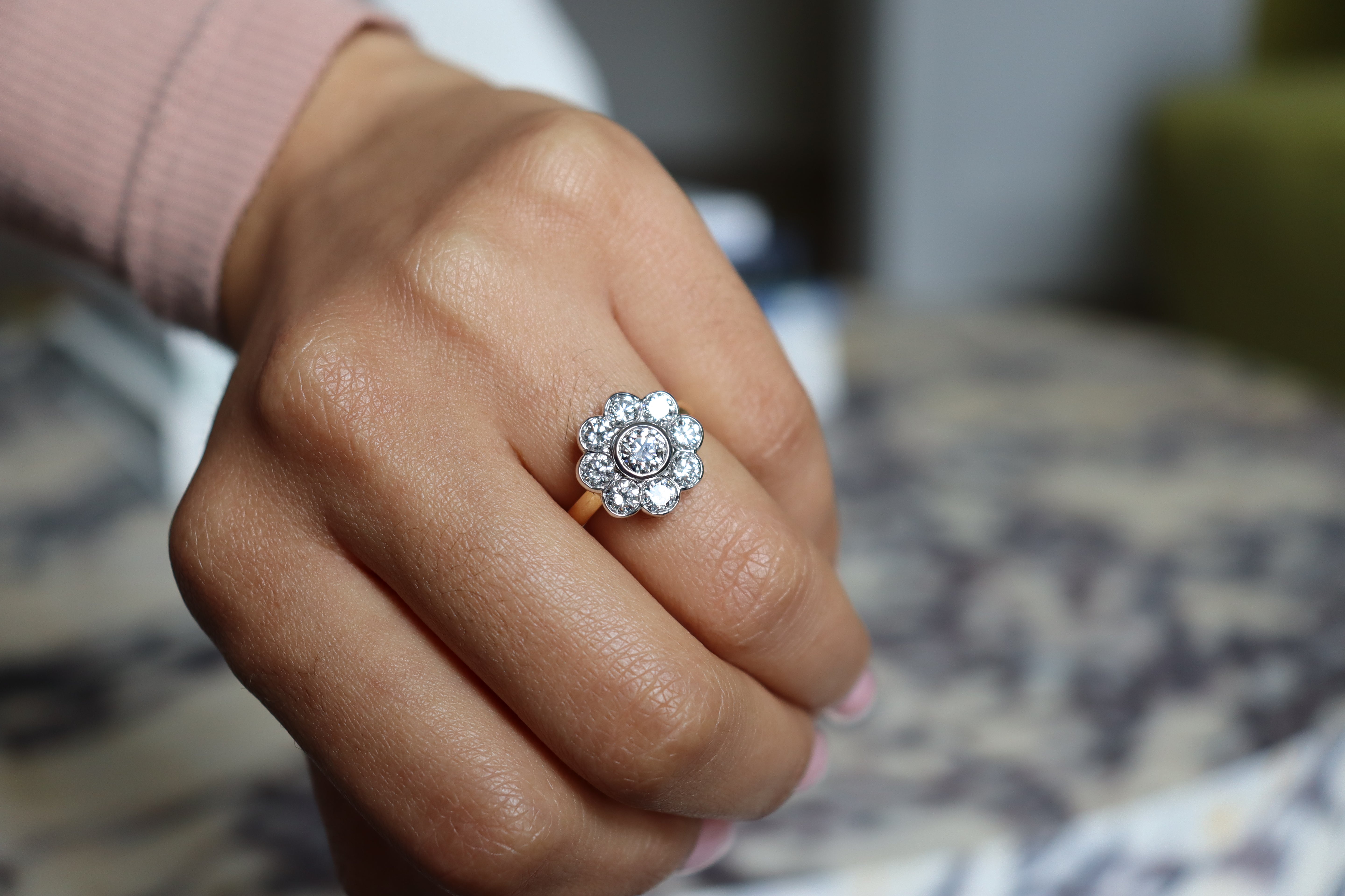 18ct Yellow and White Gold Lab Grown Diamond Daisy Ring