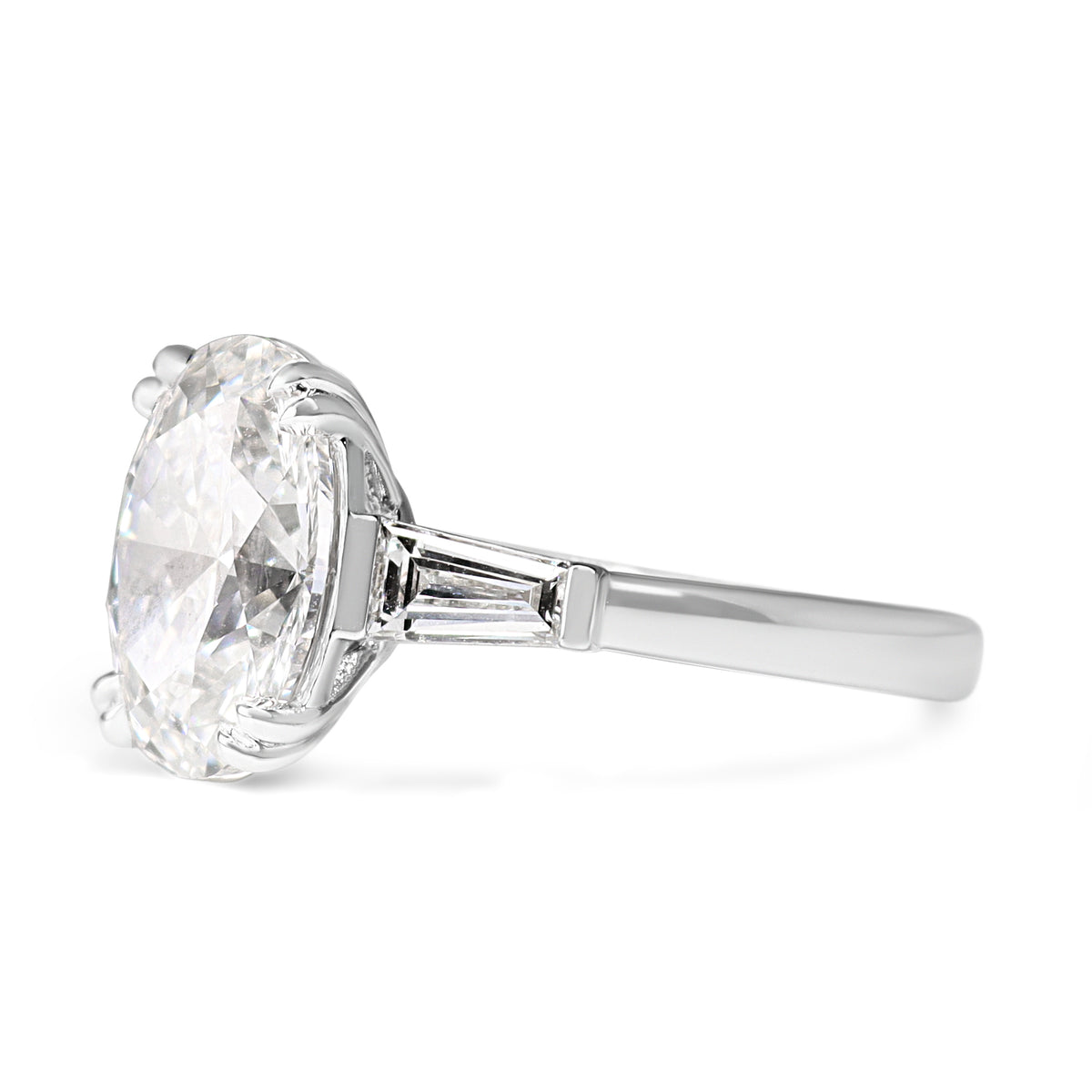 14ct White Gold 3.01ct Lab Grown Oval Diamond and Tapered Baguette 3 Stone Ring