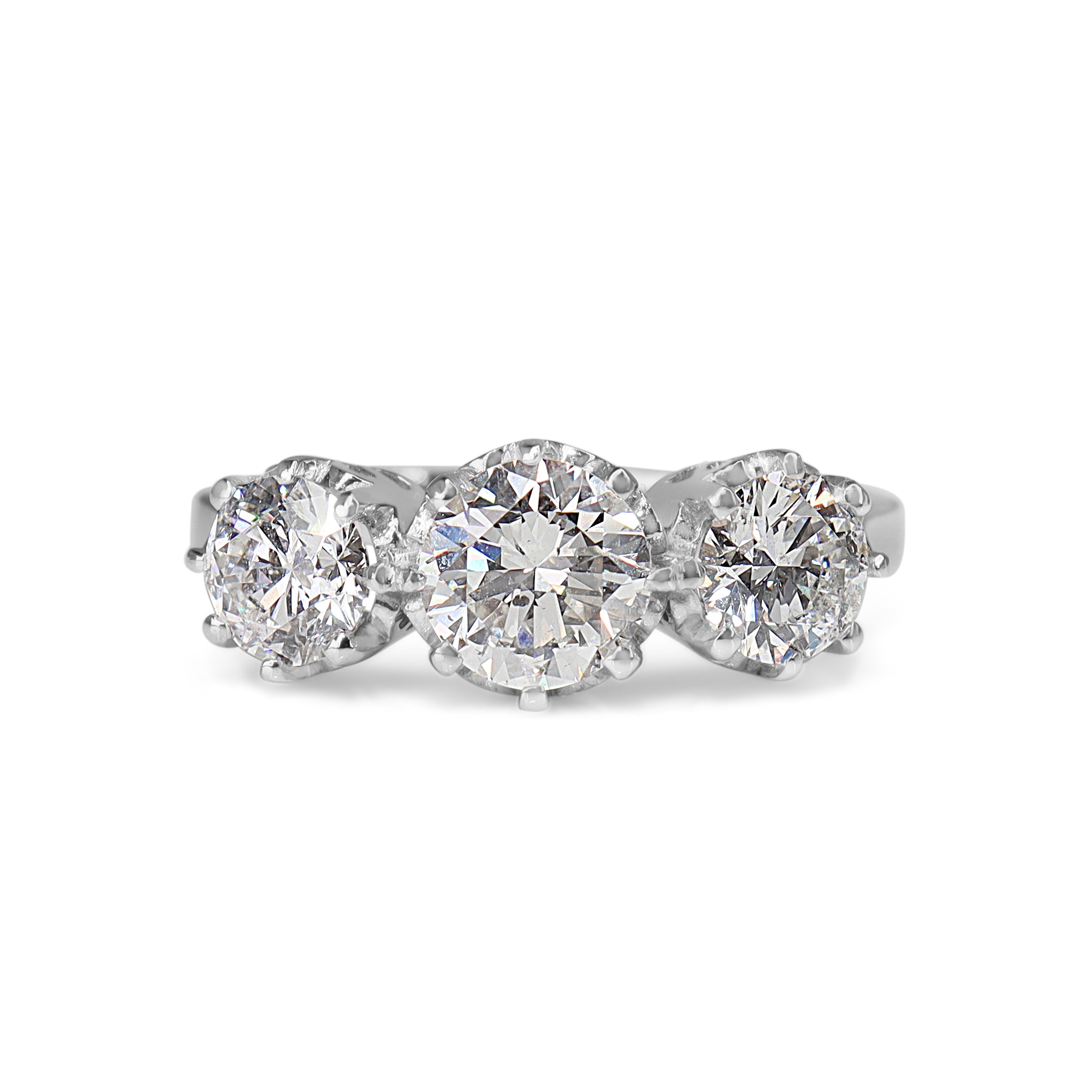 18ct white gold Victorian style 3 stone diamond engagement ring