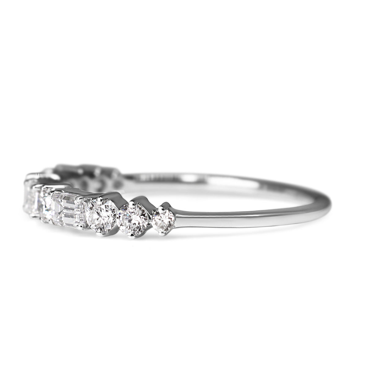 14ct White Gold Lab Grown Baguette and Brilliant Cut Diamond Band Ring