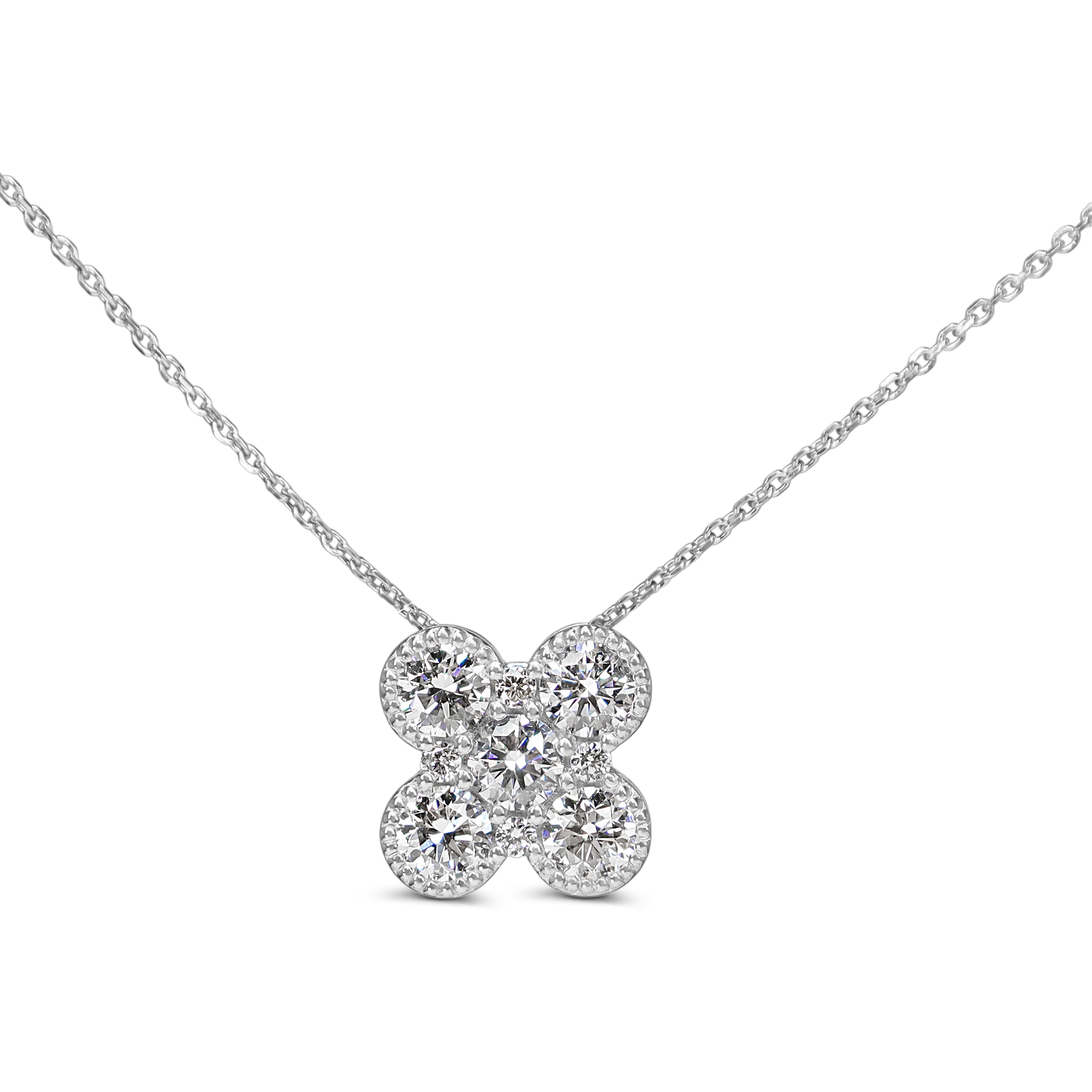 Platinum Diamond Clover Style Necklace