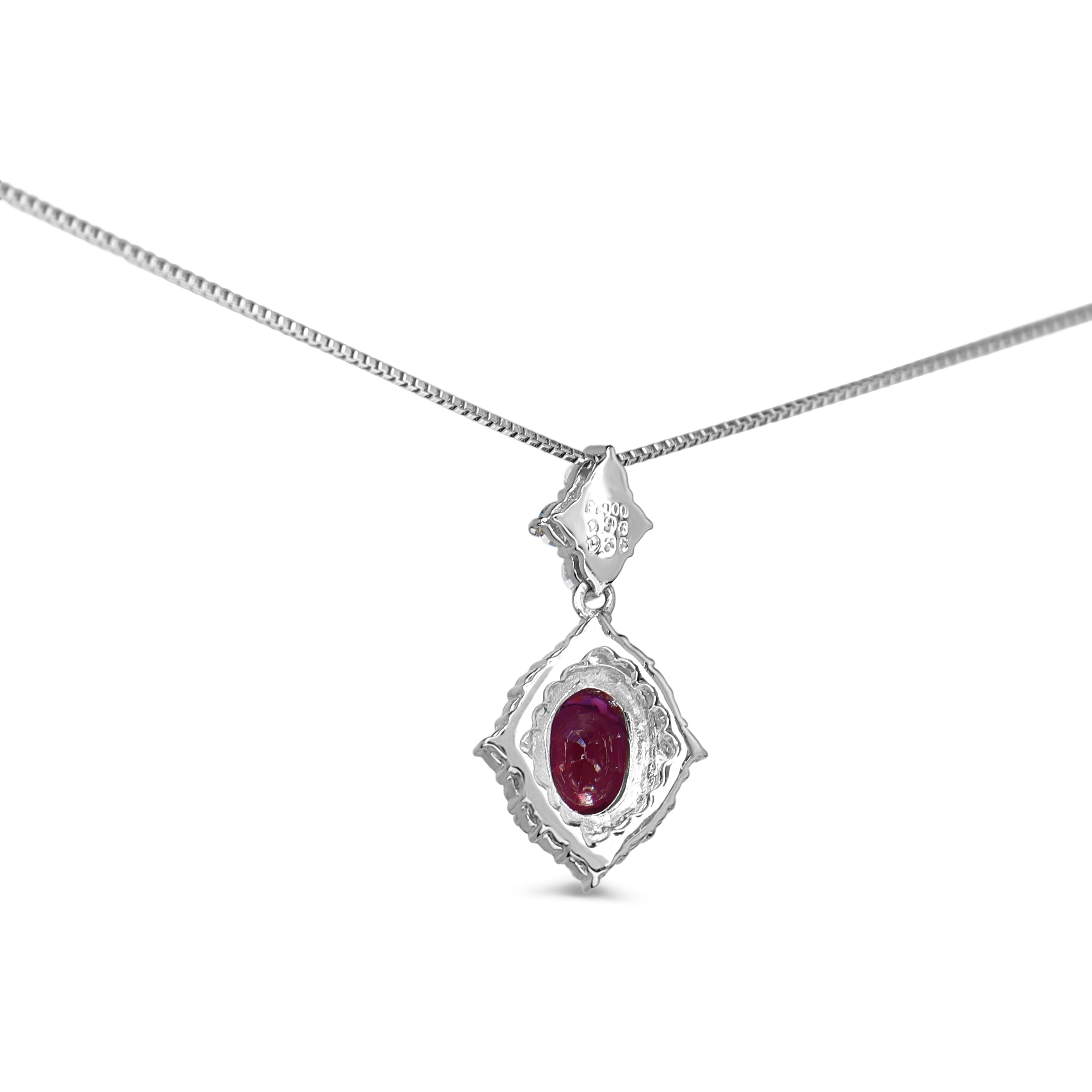 Platinum Ruby and Diamond Vintage Style Halo Necklace