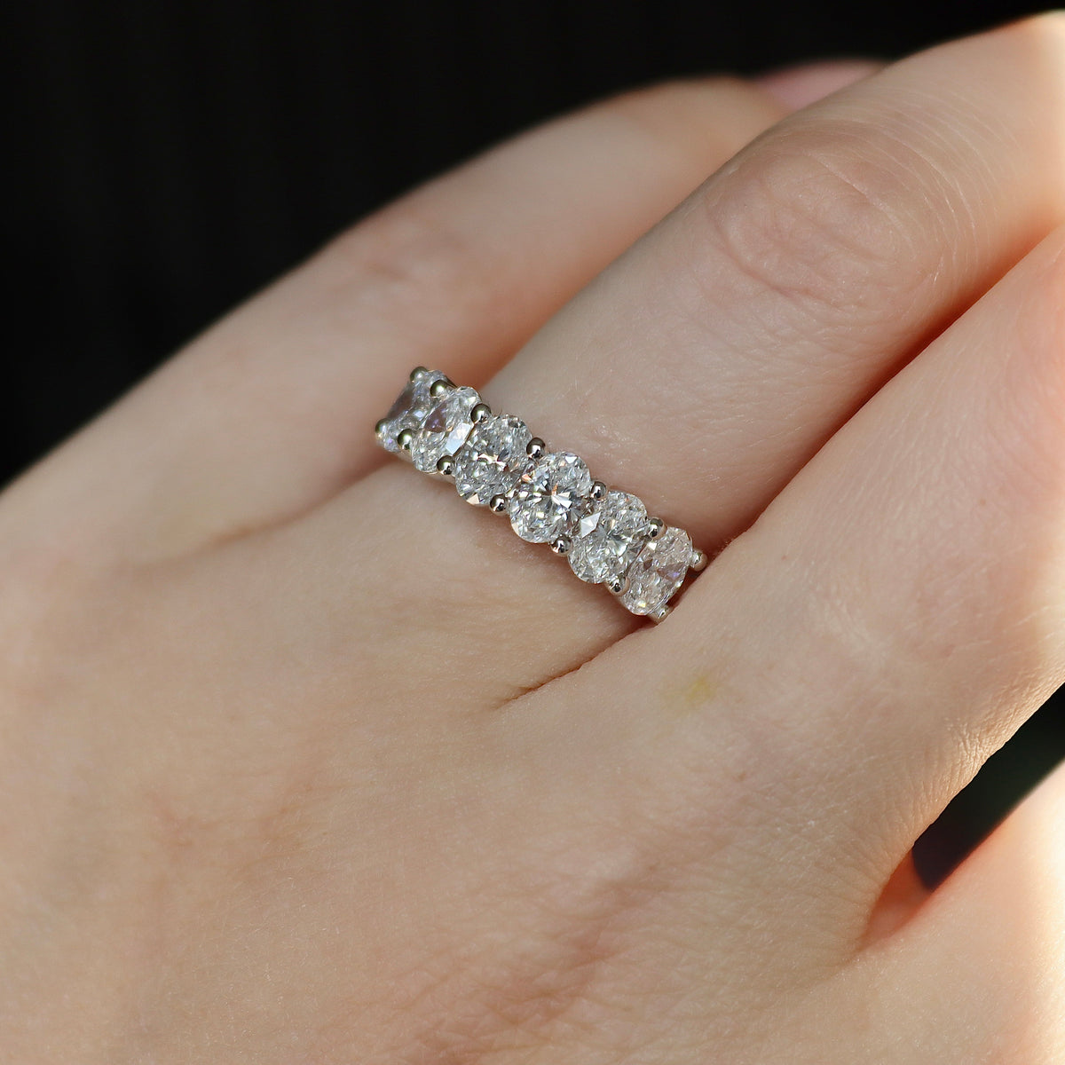 18ct White Gold 7 Stone Oval Lab Grown 2.30ct Diamond Band Ring