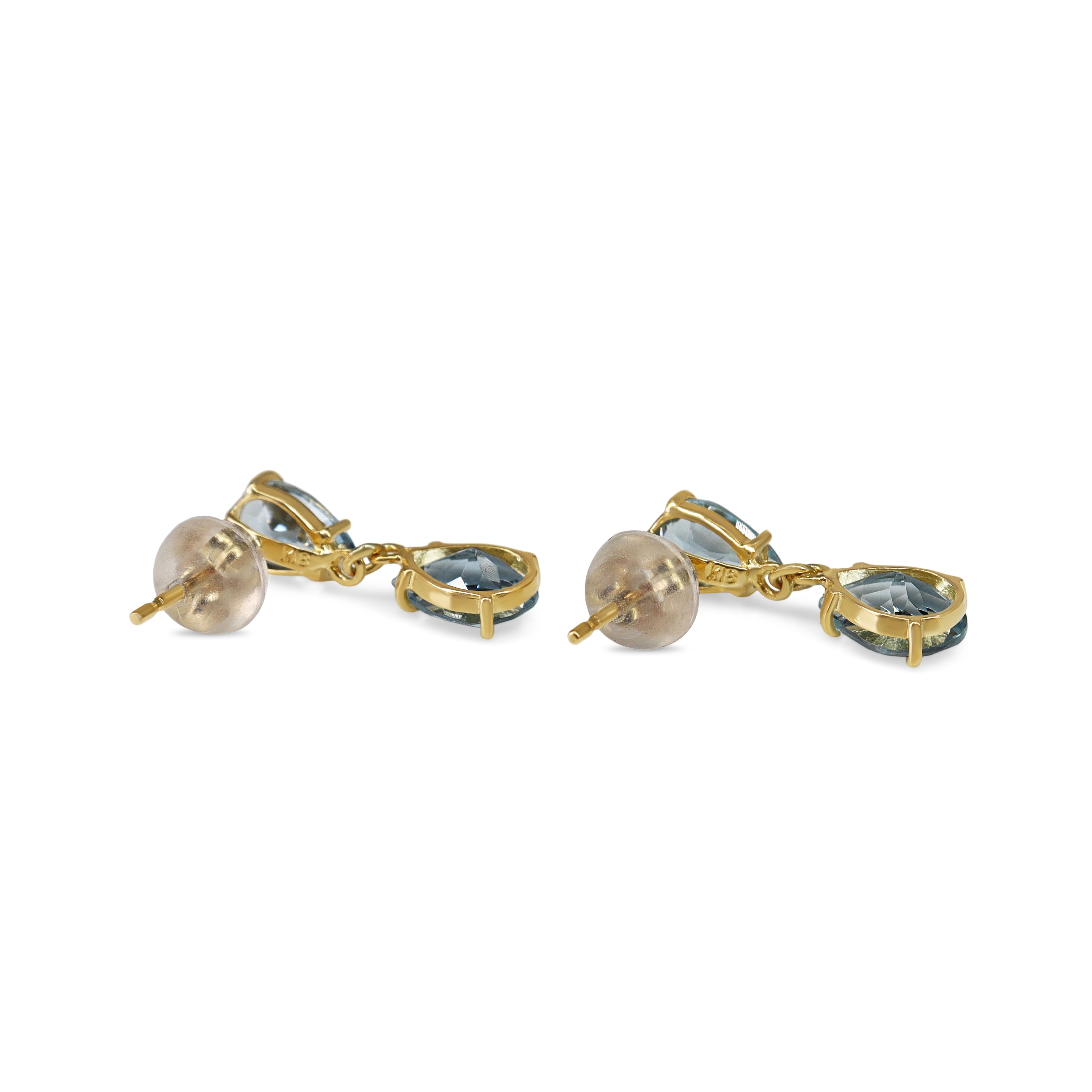 18ct Yellow Gold Aquamarine Pear Shaped Drop Earrings