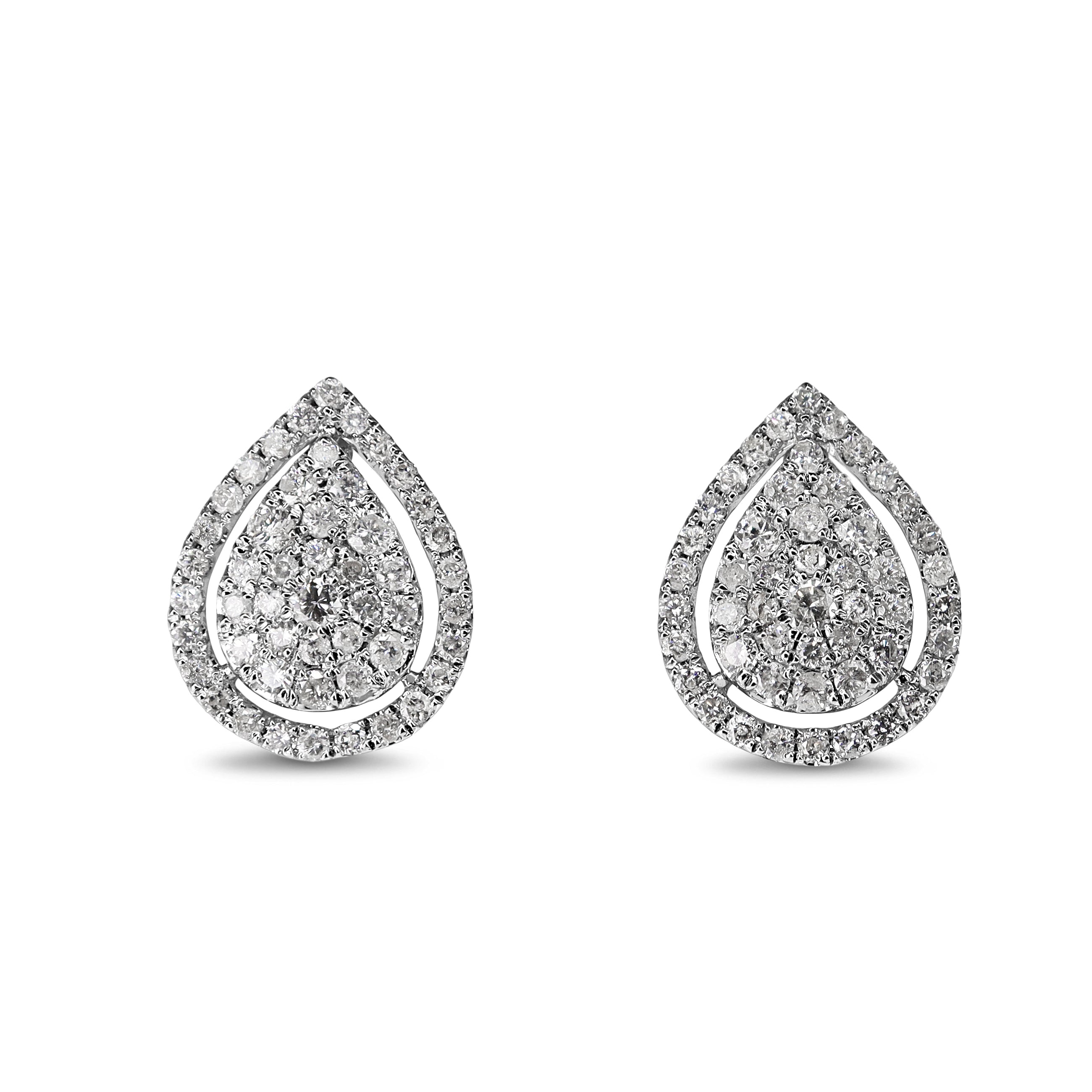 18ct White Gold Pear Shaped Diamond Cluster Earrings