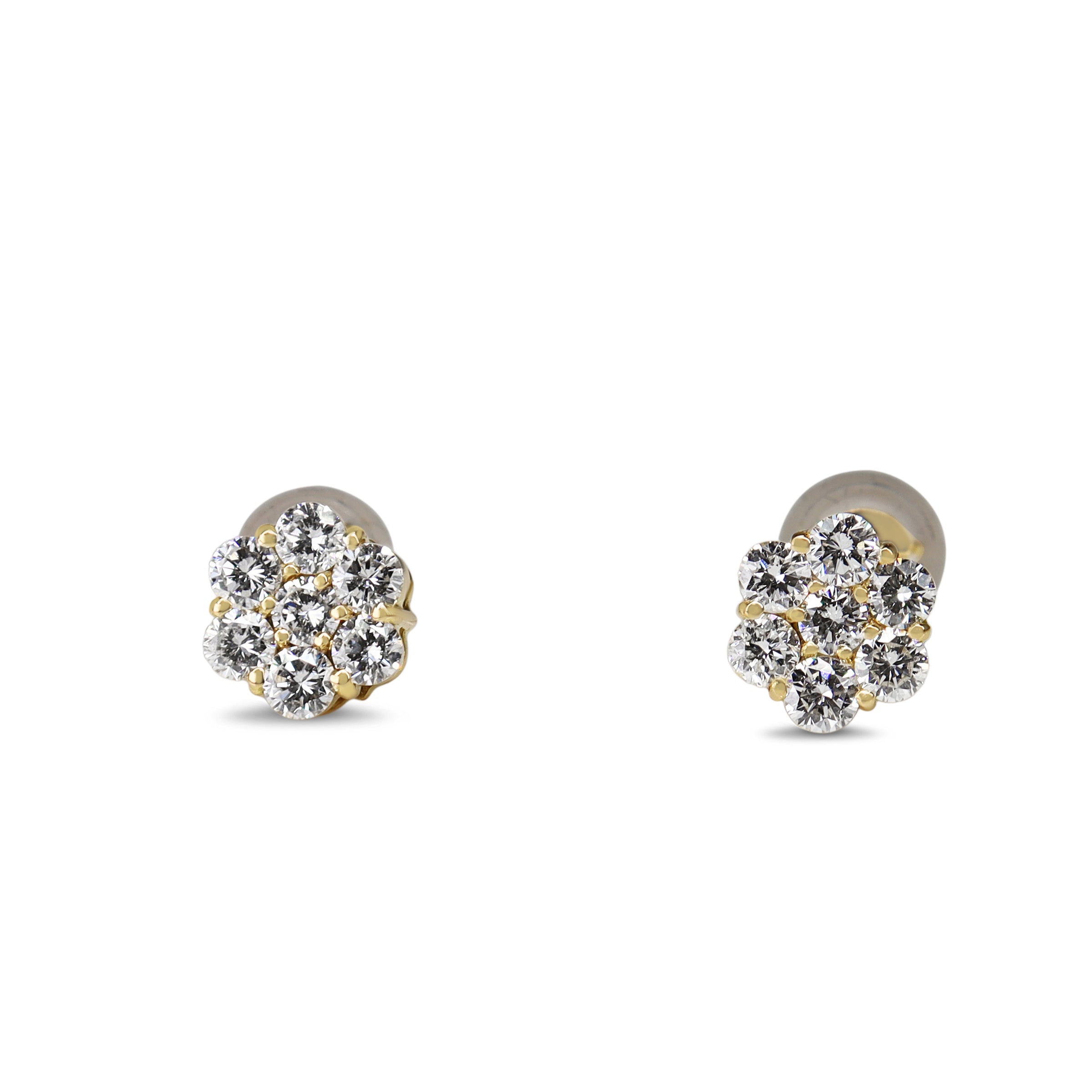18ct Yellow Gold Diamond Cluster Stud Earrings