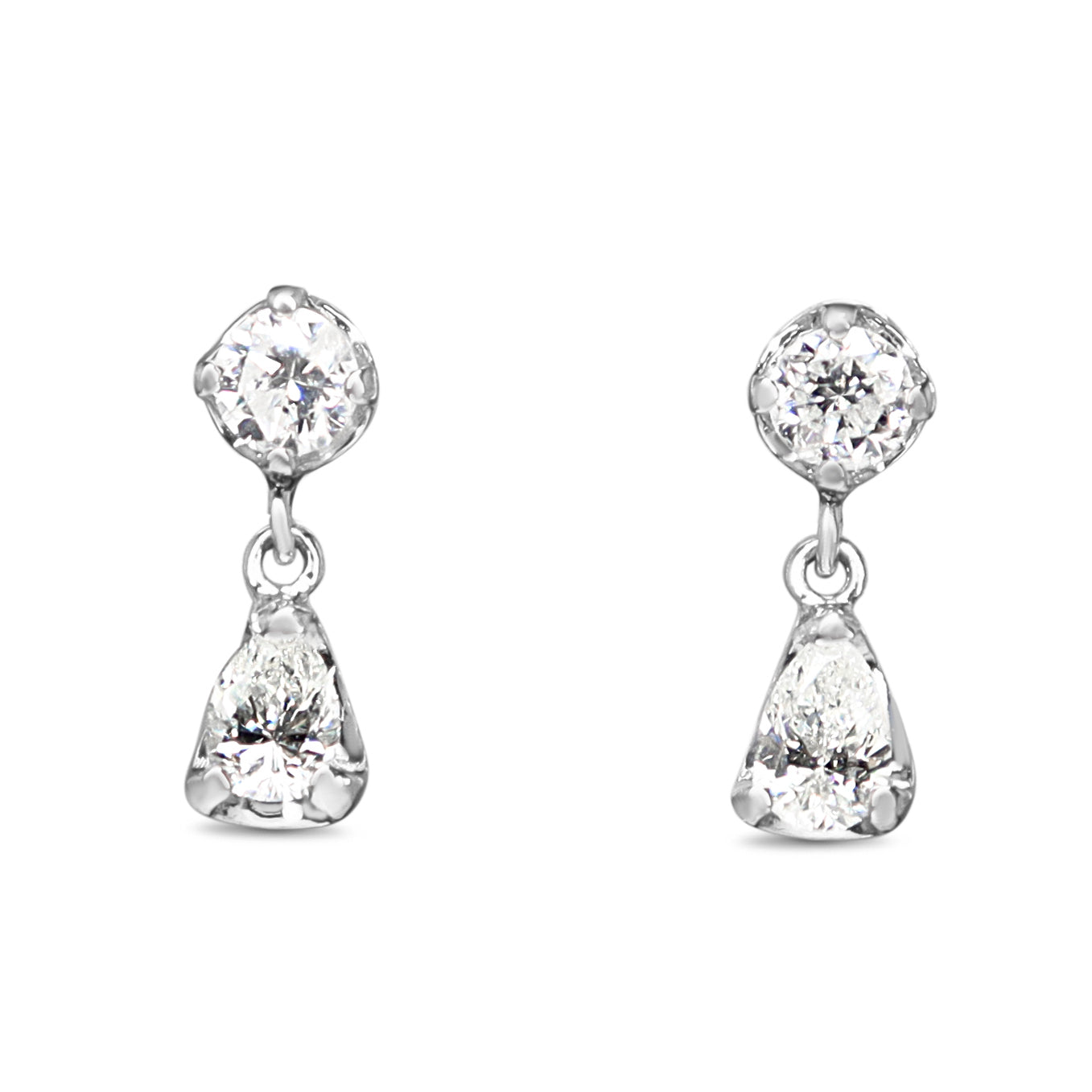 Platinum Round and Pear Diamond Drop Earrings