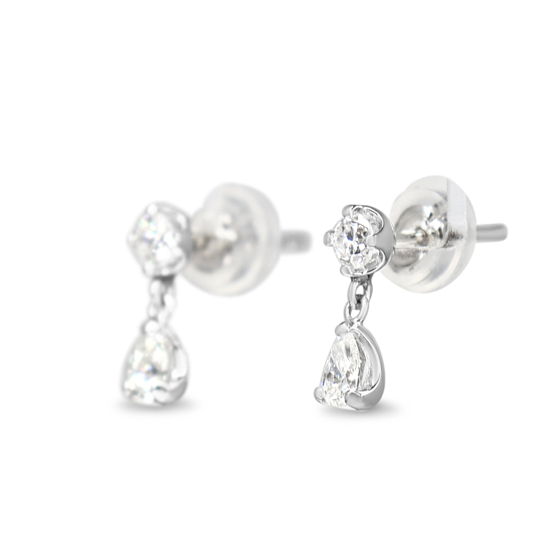 Platinum Round and Pear Diamond Drop Earrings