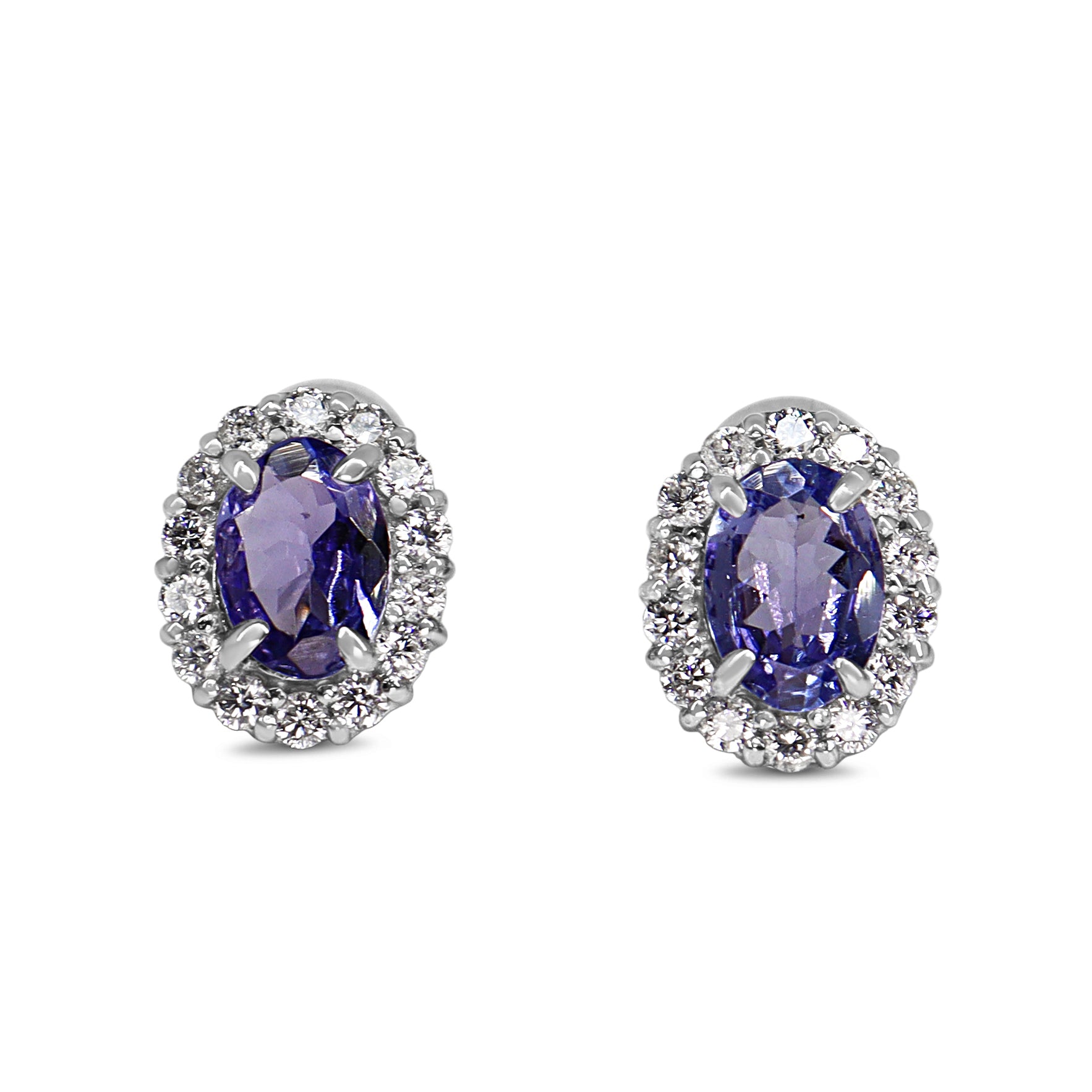18ct White Gold Tanzanite and Diamond Halo Stud Earrings