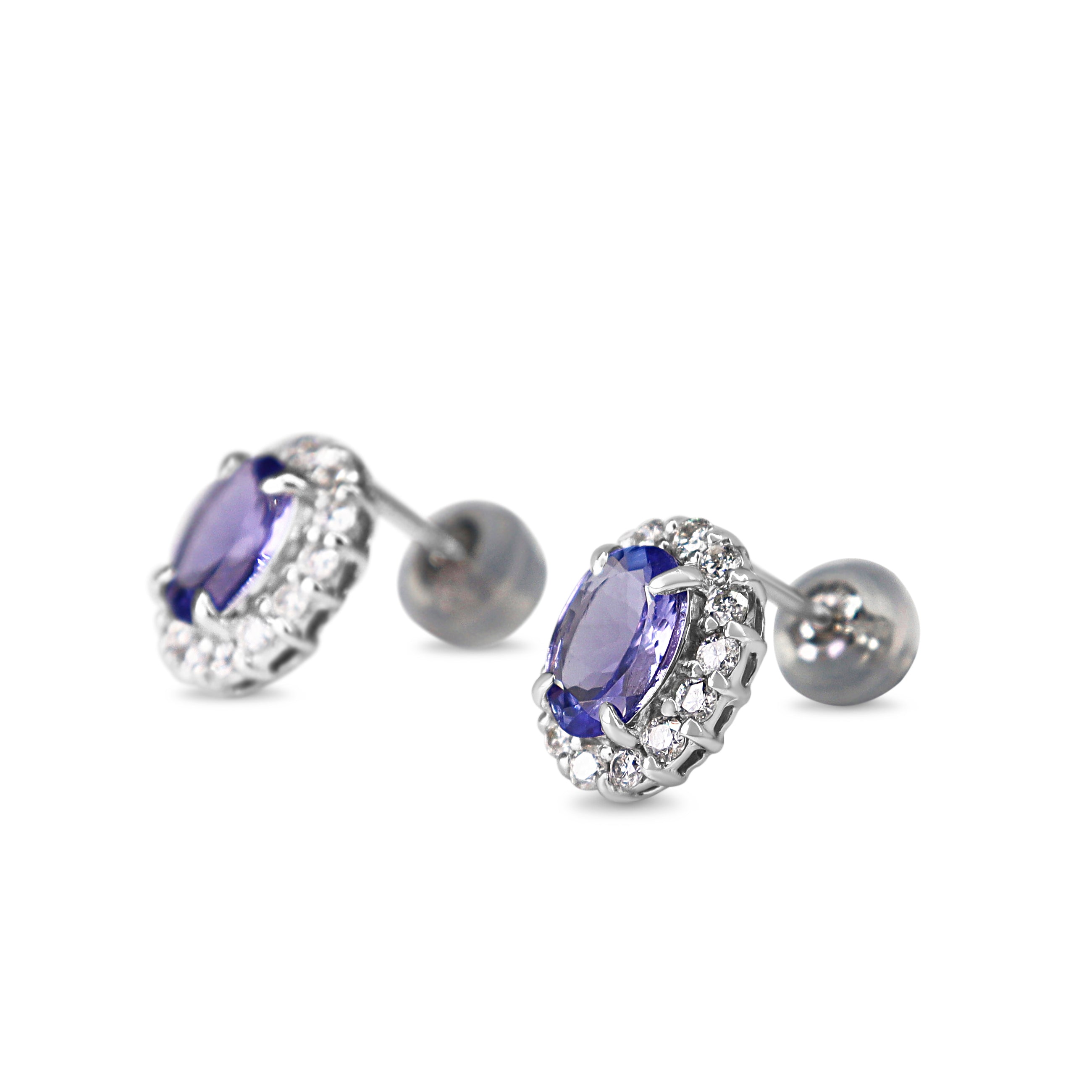 18ct White Gold Tanzanite and Diamond Halo Stud Earrings
