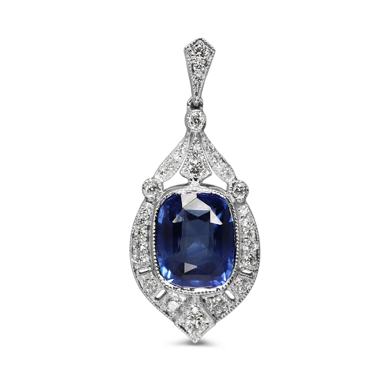 18ct White Gold Sapphire and Diamond Art Deco Style Pendant