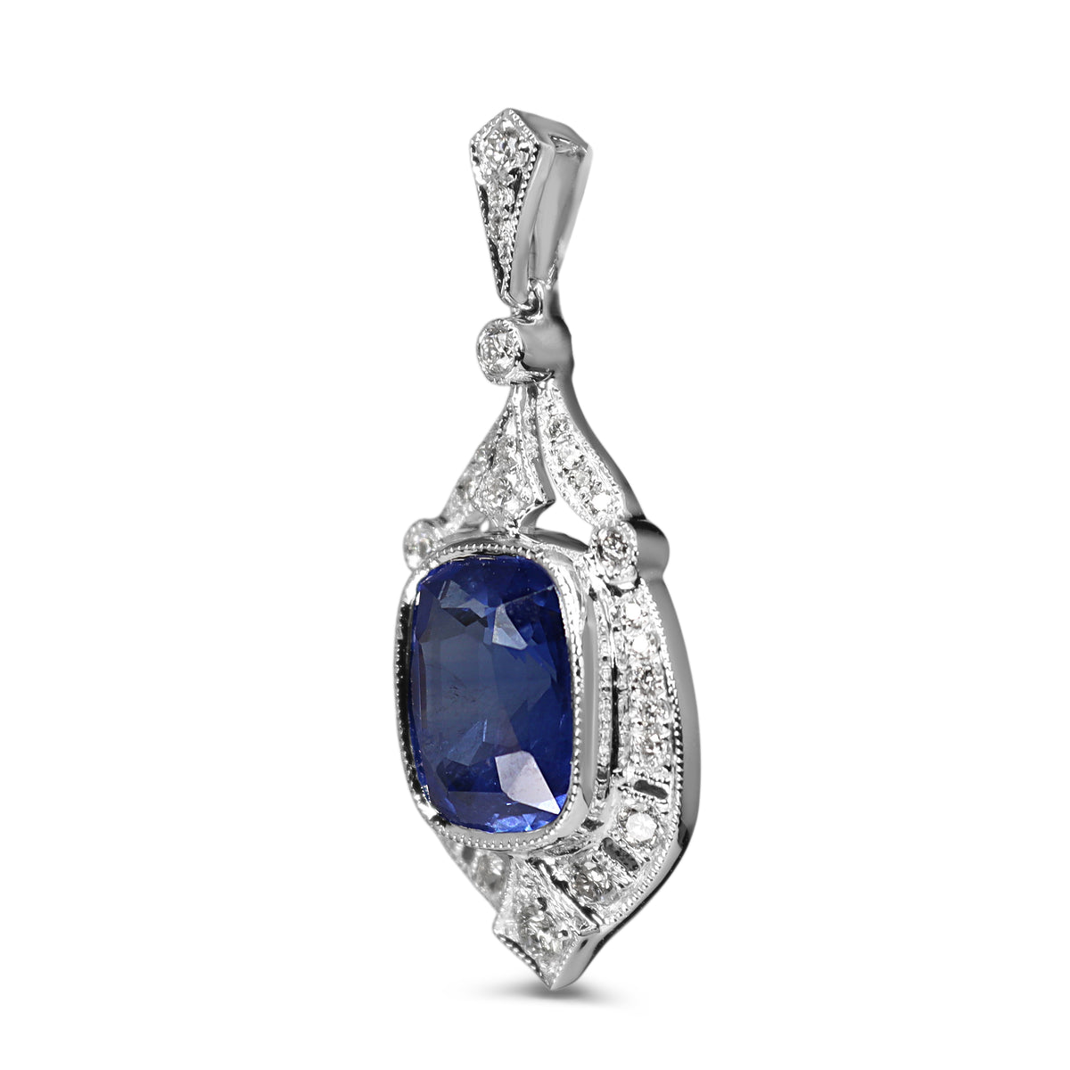 18ct White Gold Sapphire and Diamond Art Deco Style Pendant