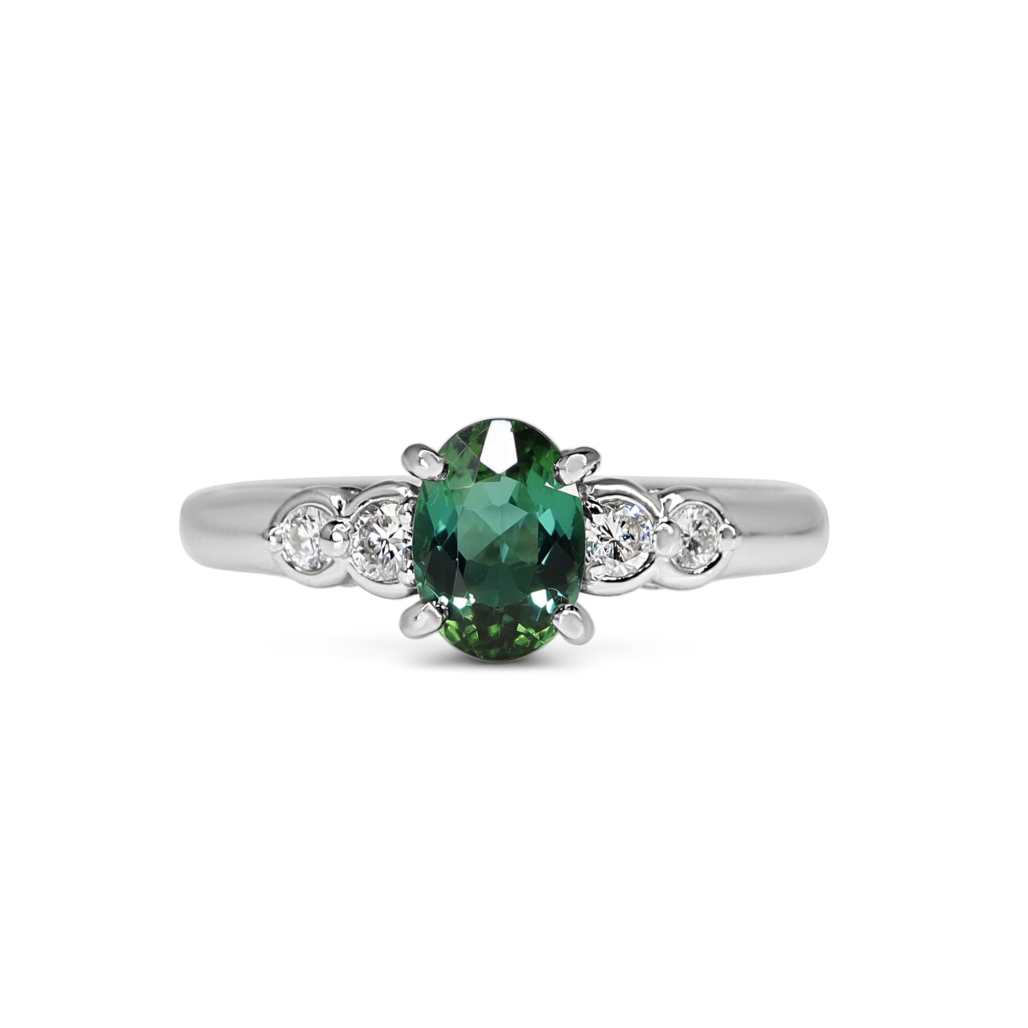 Platinum Green Tourmaline (Verdalite) and Diamond 5 Stone Ring