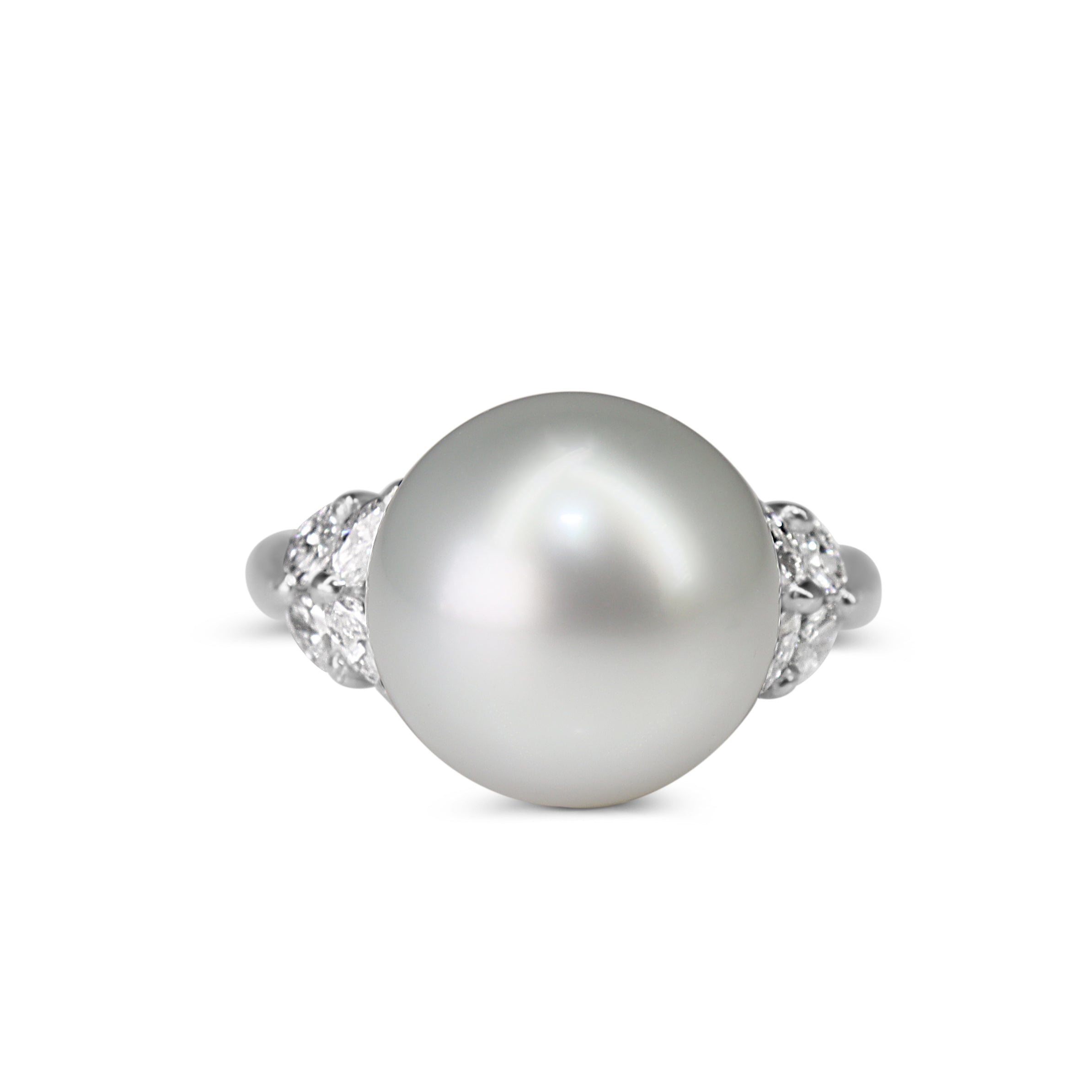 Platinum 13mm South Sea Pearl and Marquise Diamond Ring