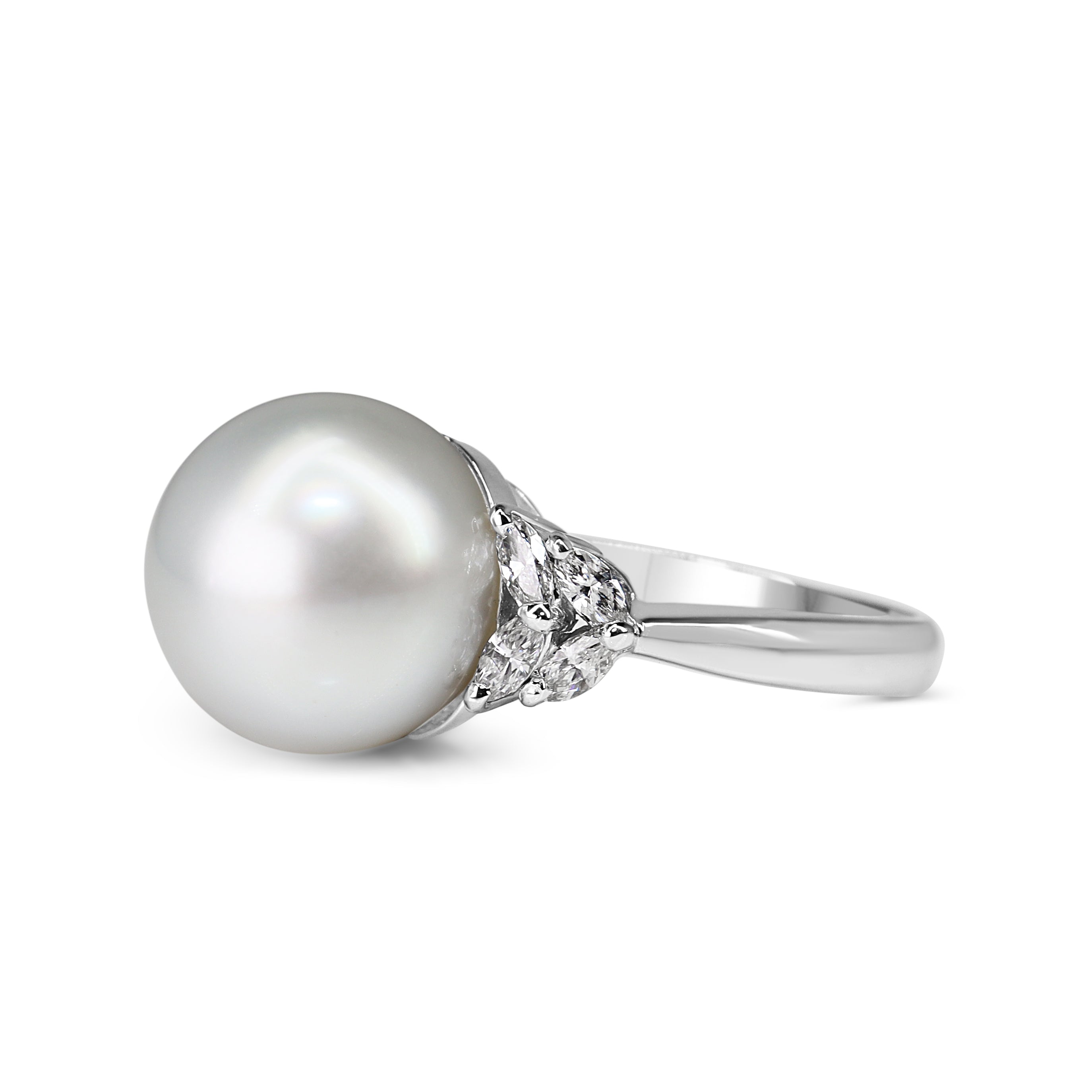 Platinum 13mm South Sea Pearl and Marquise Diamond Ring