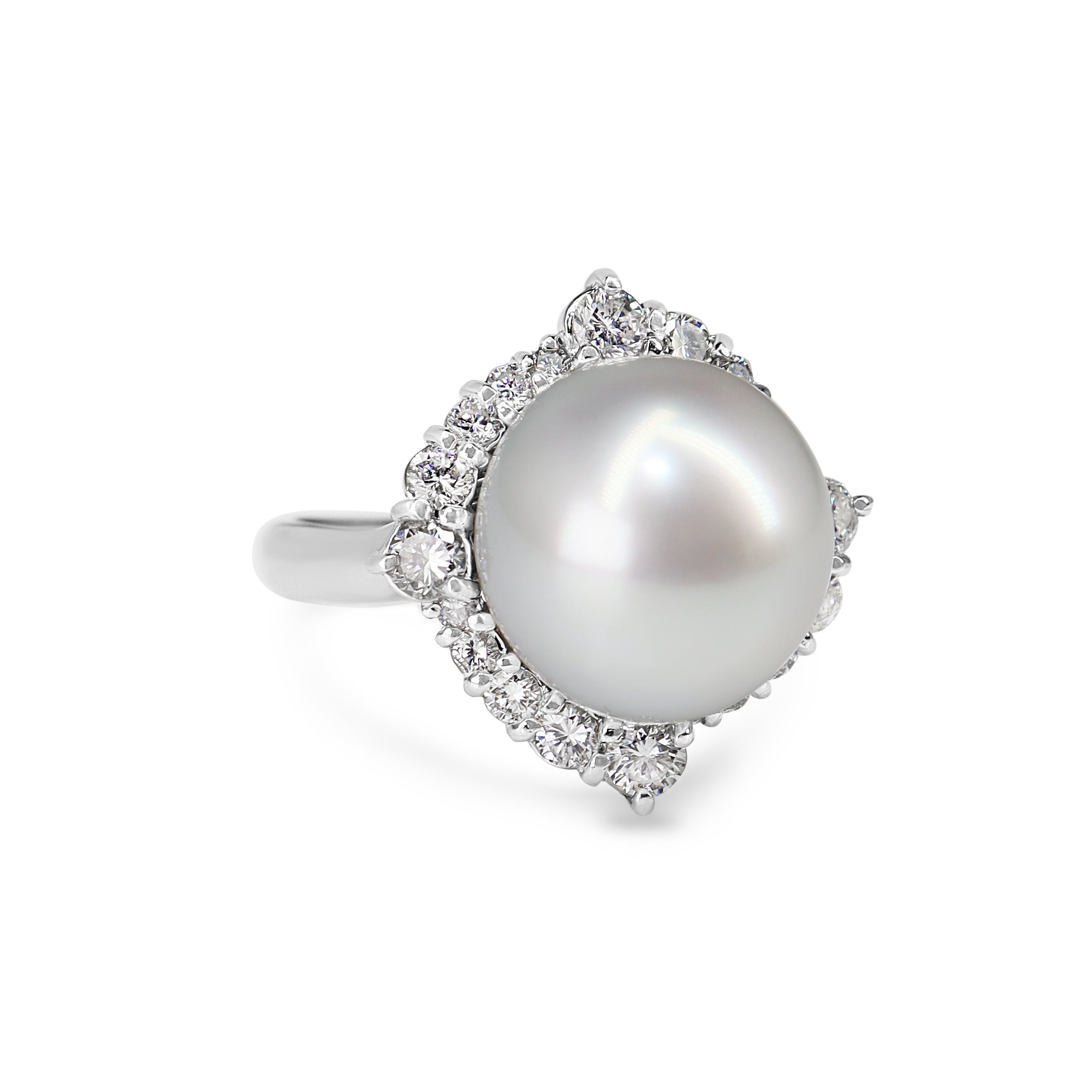 Platinum 12mm South Sea Pearl and Diamond Halo Ring