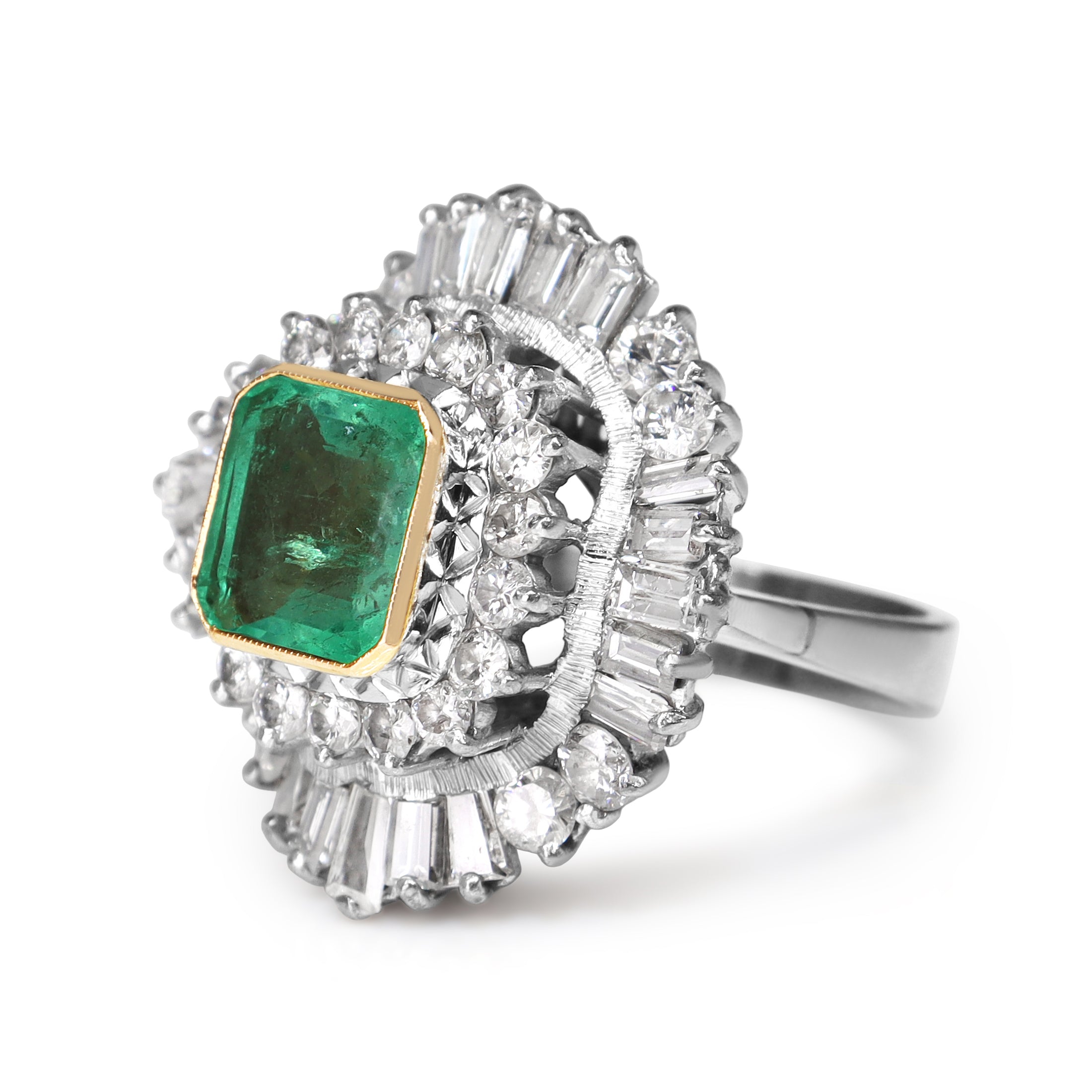 18ct White and Yellow Gold Emerald and Diamond Ballerina Ring