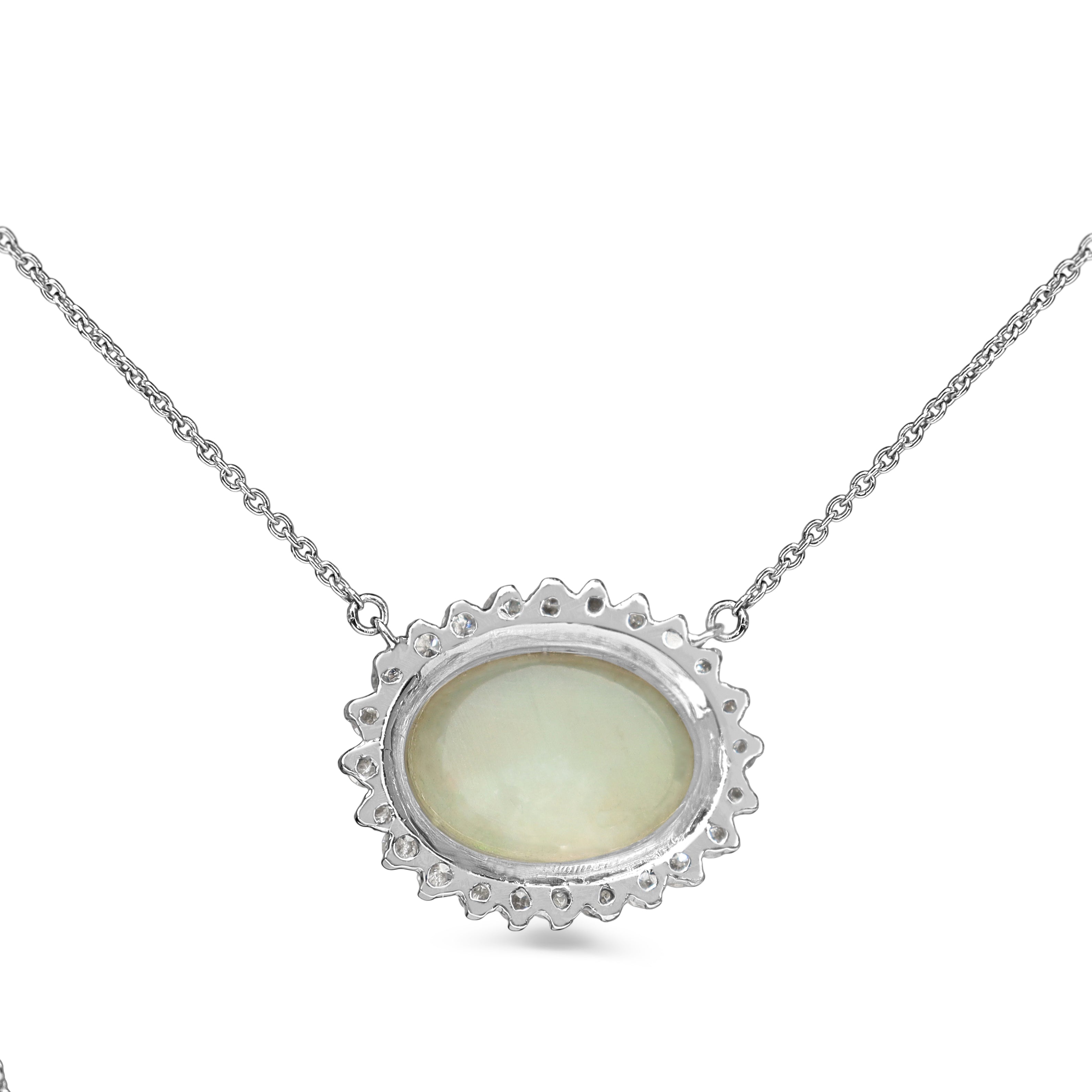 14ct White Gold Opal and Diamond Halo Necklace
