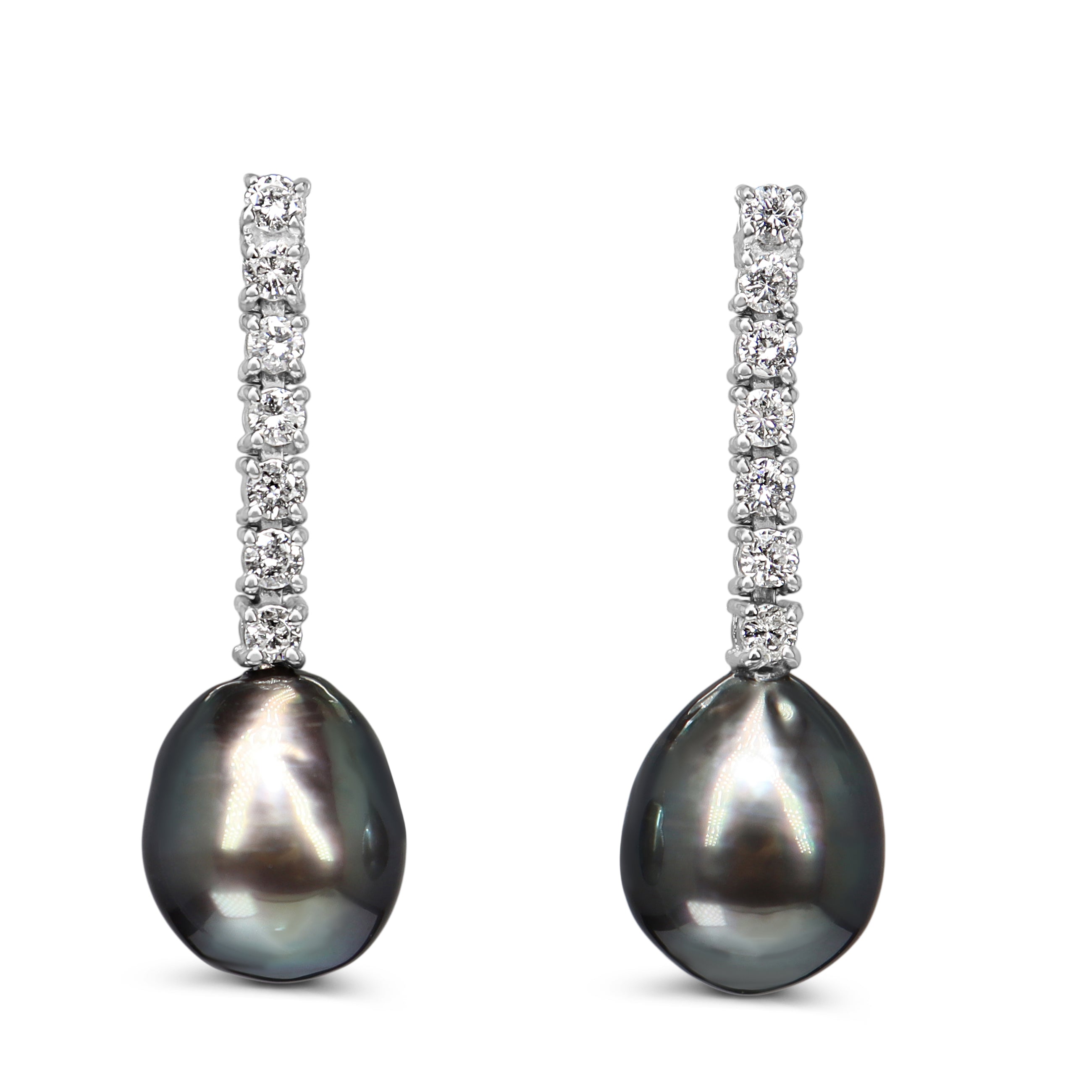 Platinum Diamond and Tahitian 9.5mm Pearl Drop Earrings