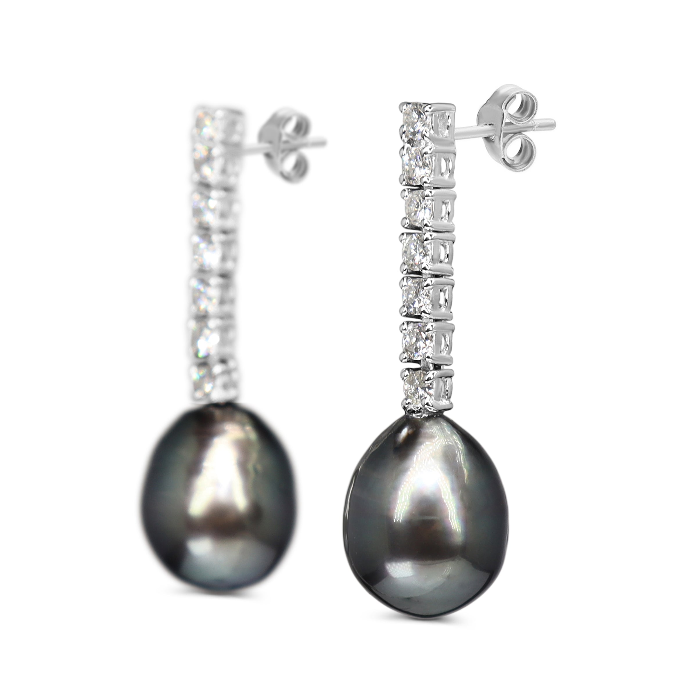 Platinum Diamond and Tahitian 9.5mm Pearl Drop Earrings