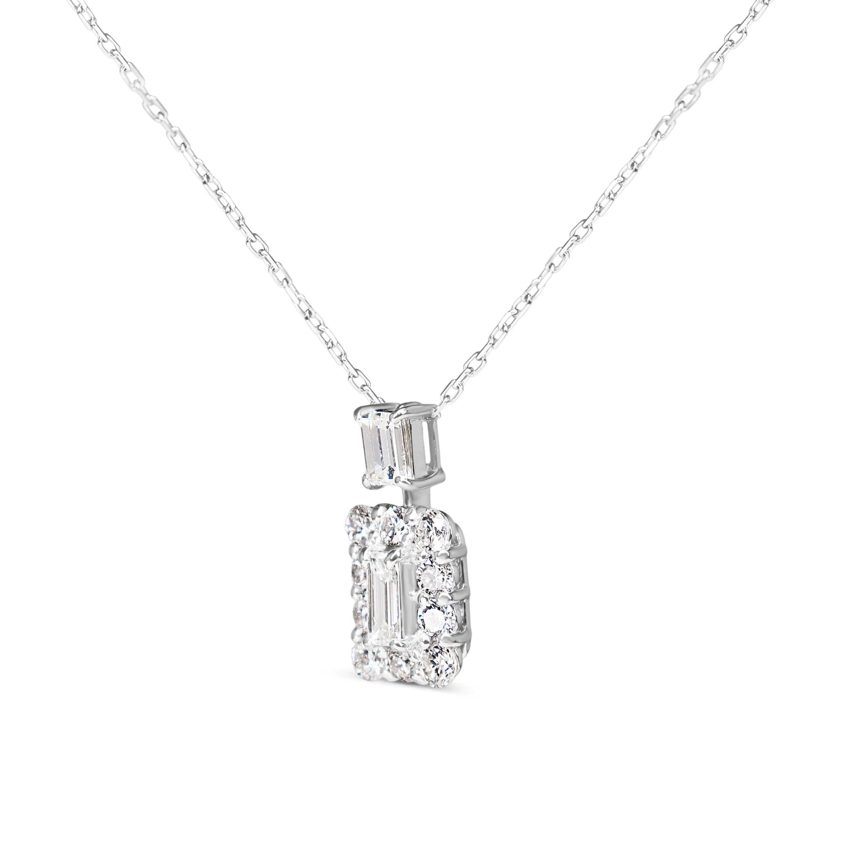 Platinum Baguette Diamond Halo Necklace