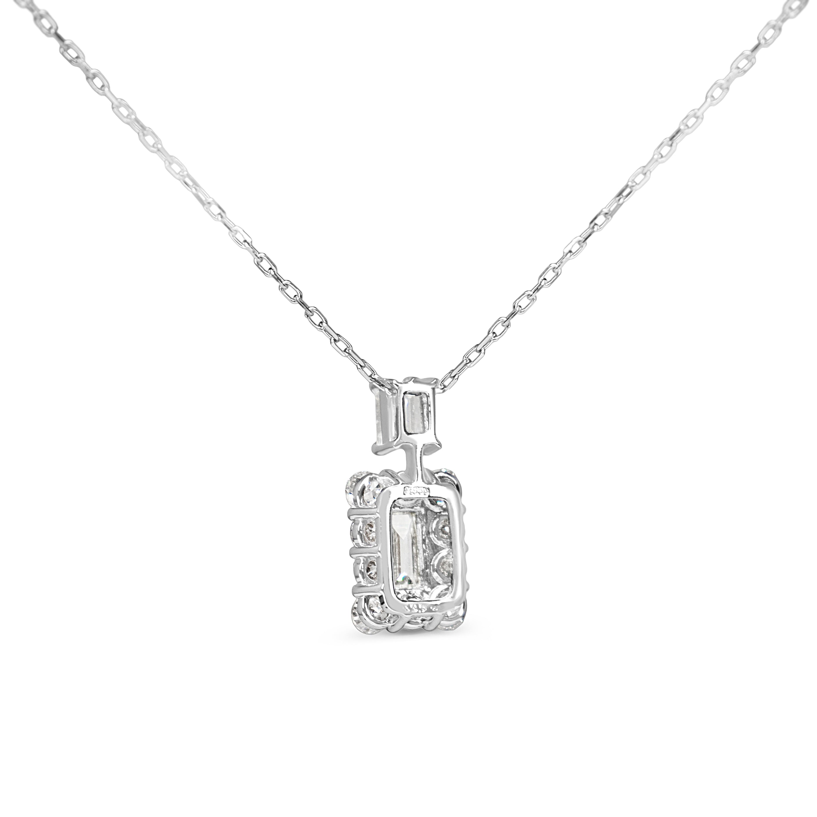 Platinum Baguette Diamond Halo Necklace