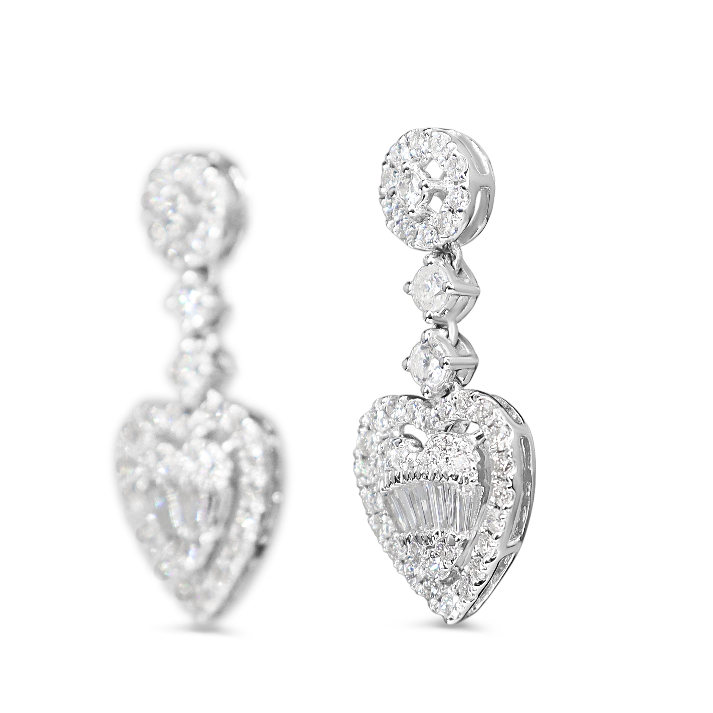 18ct White Gold Heart Cluster Diamond Drop Earrings