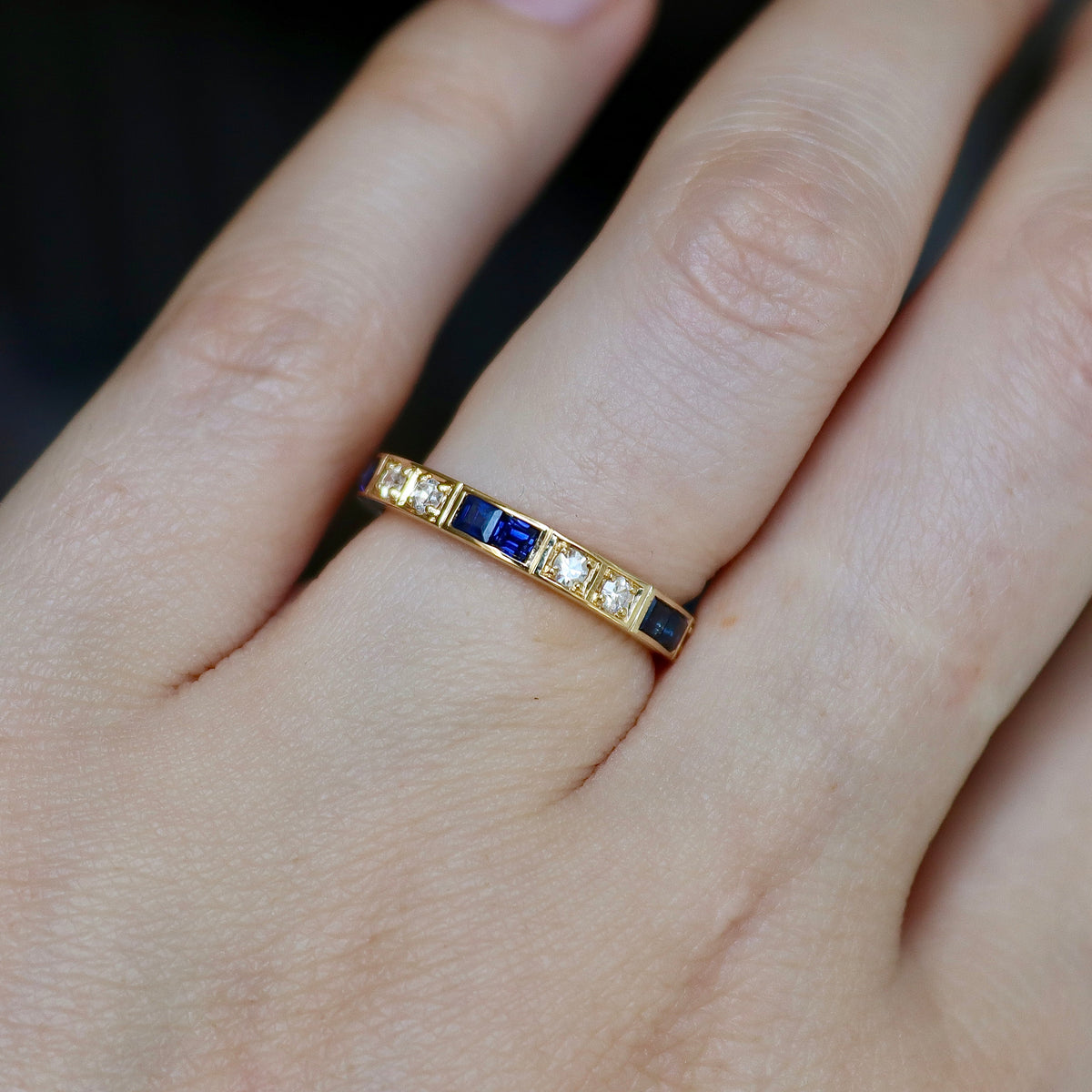 18ct Yellow Gold Sapphire and Diamond All Round Band Ring