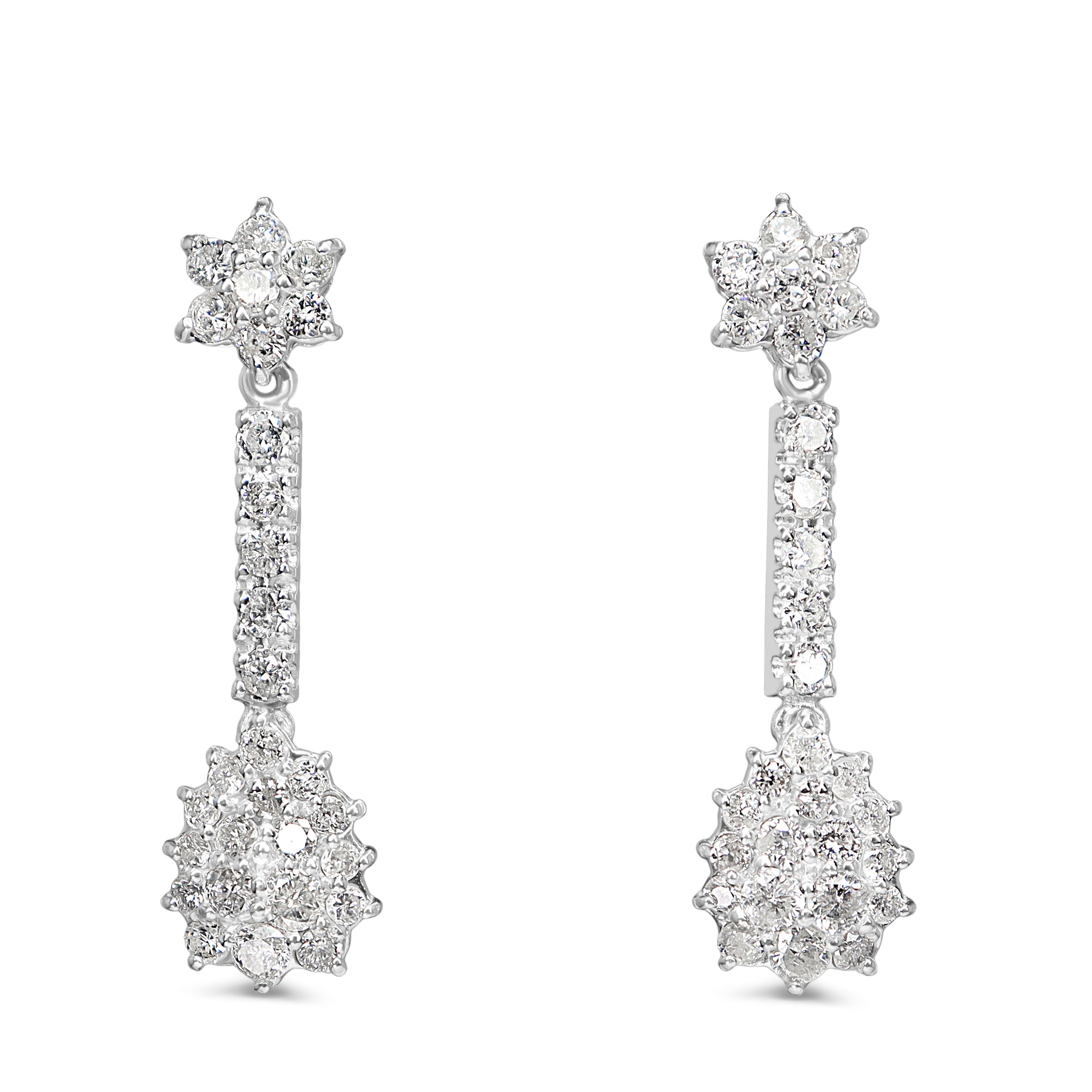 Platinum Diamond Tear Drop Cluster Earrings