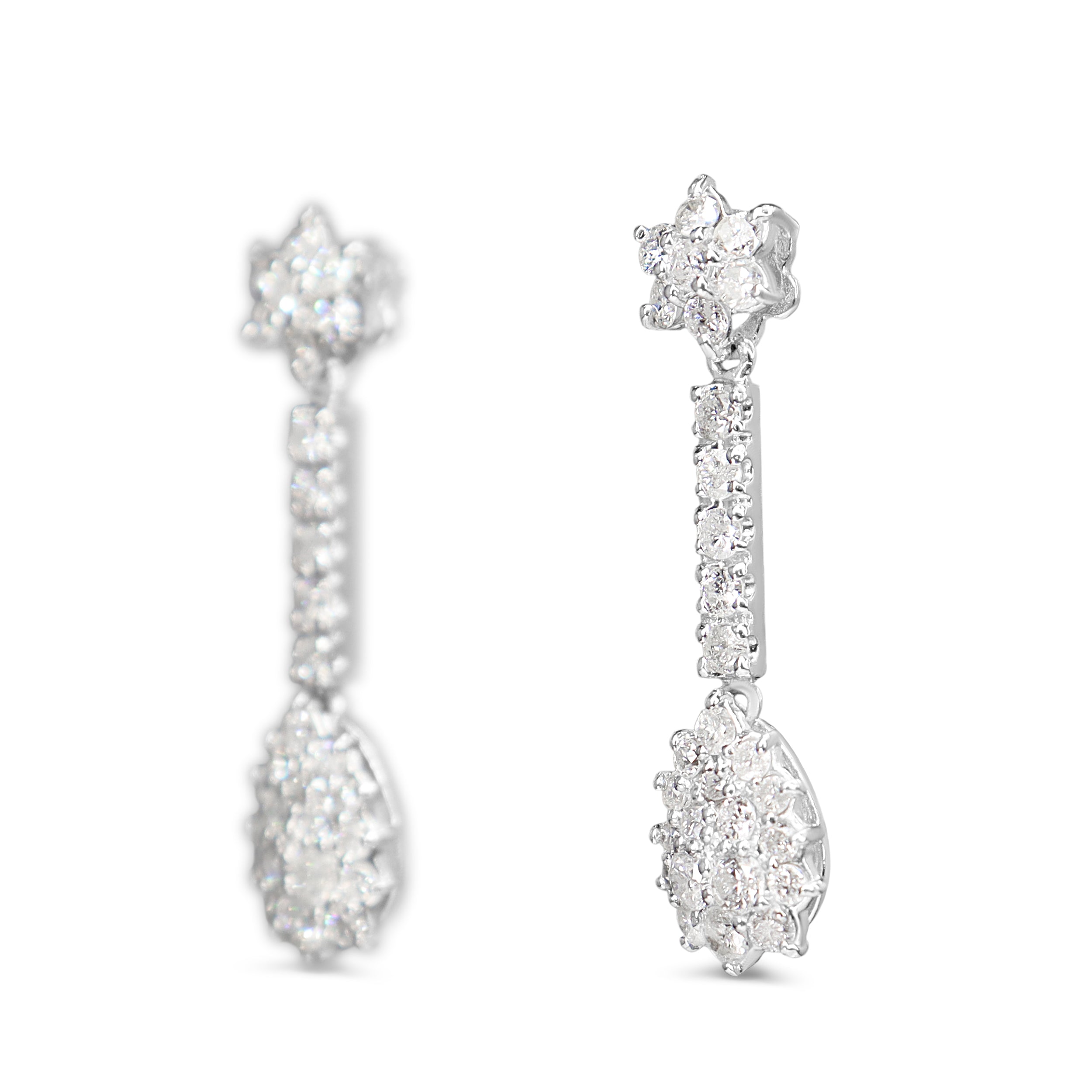 Platinum Diamond Tear Drop Cluster Earrings