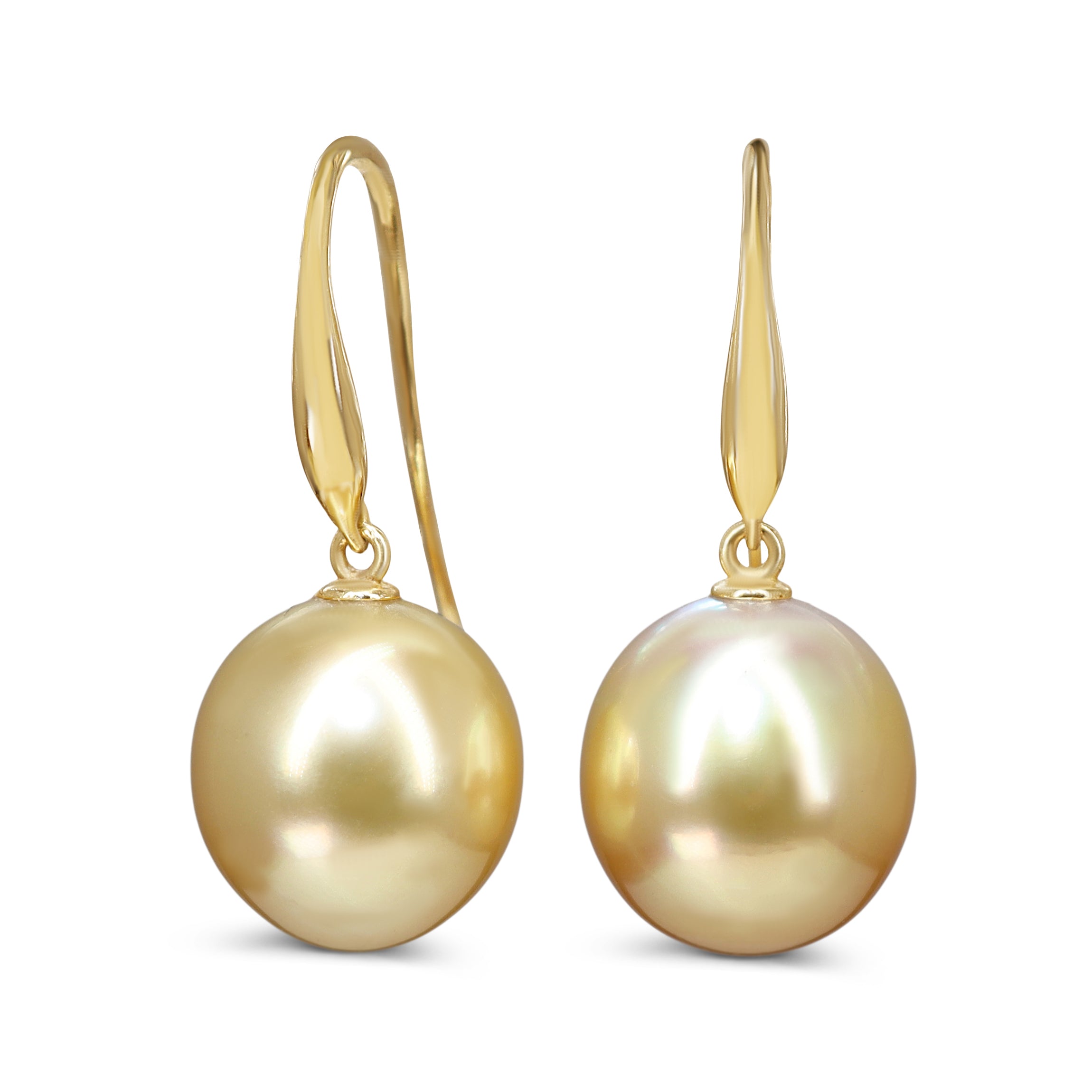 9ct Yellow Gold 12.5mm Golden South Sea Pearl Drop Earrings