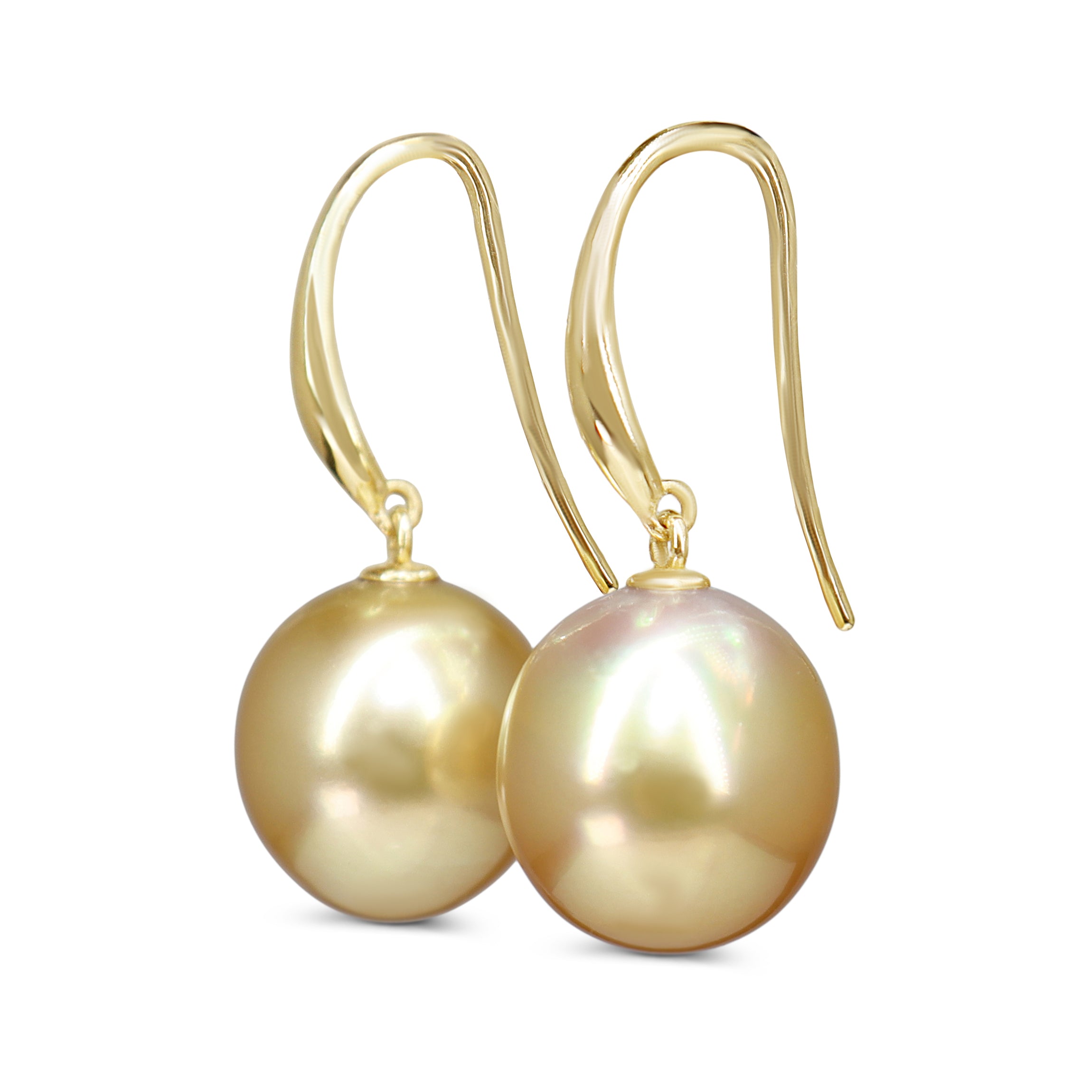 9ct Yellow Gold 12.5mm Golden South Sea Pearl Drop Earrings