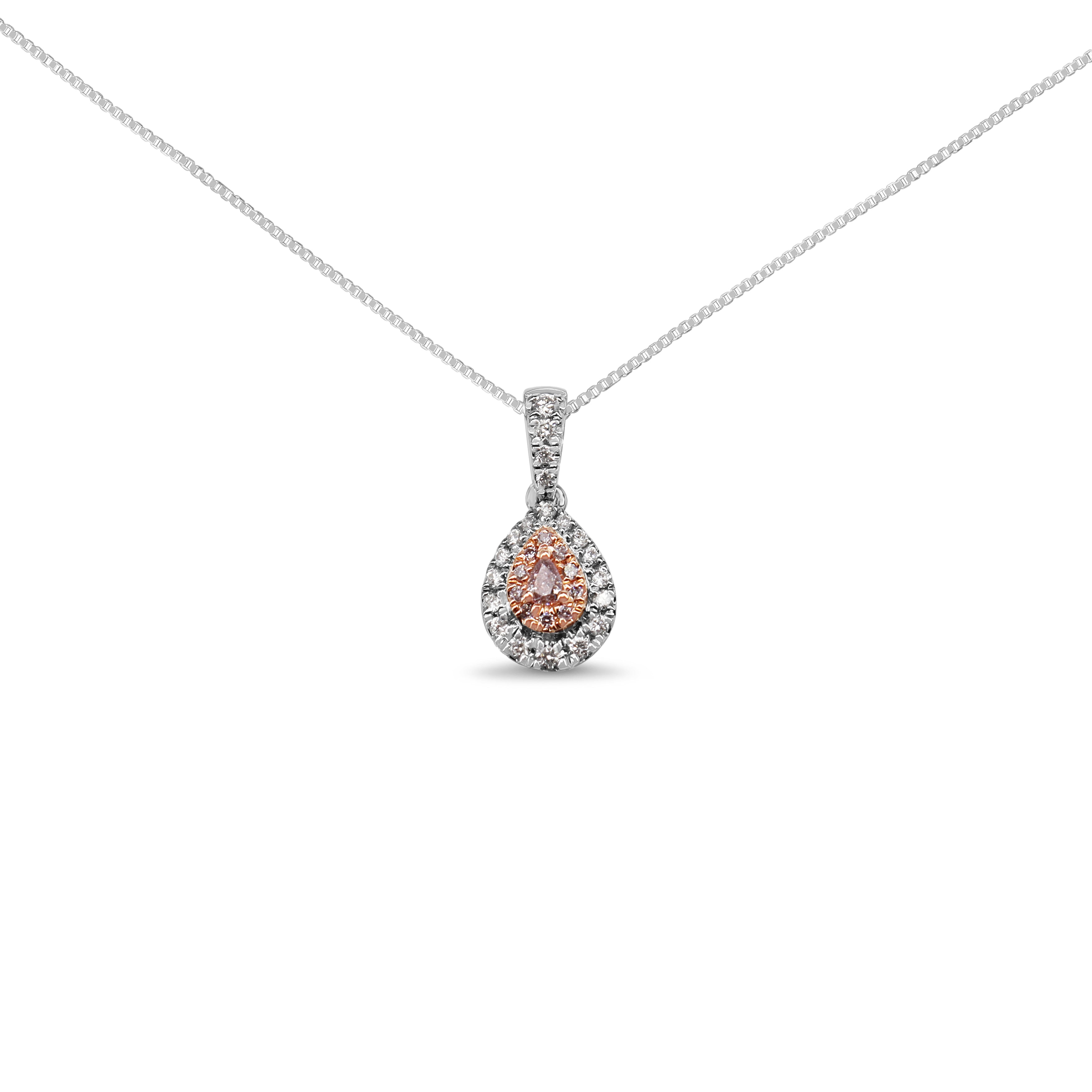 18ct White and Rose Gold Pink and White Diamond Pear Shaped Halo Necklace
