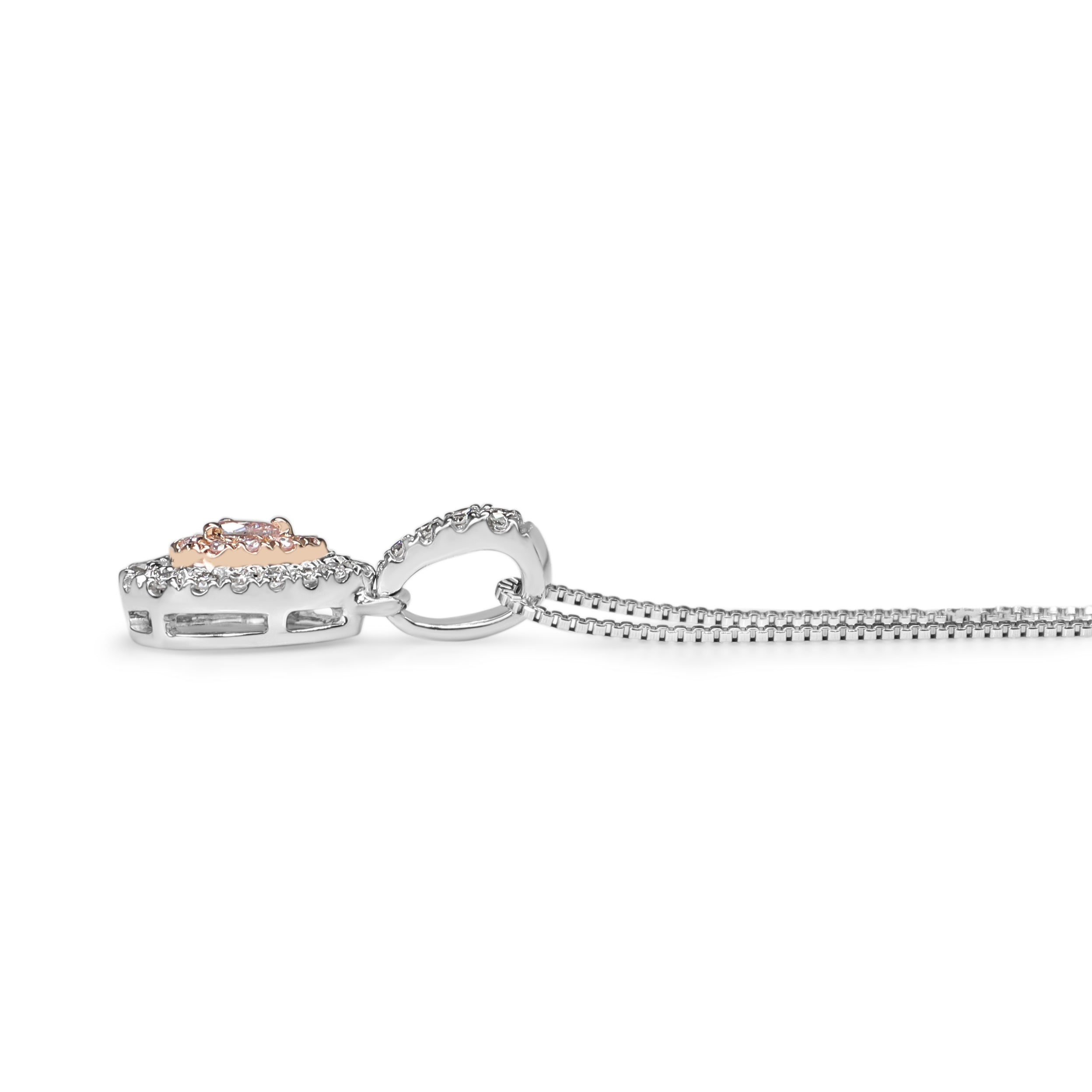 18ct White and Rose Gold Pink and White Diamond Pear Shaped Halo Necklace