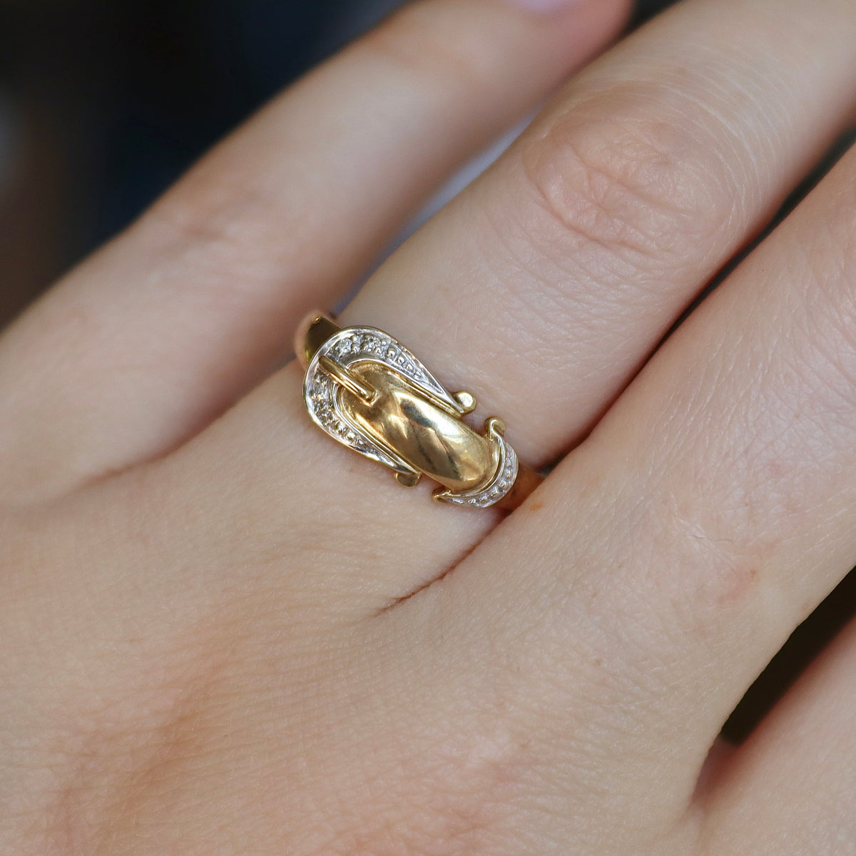 9ct Yellow and White Gold Diamond Buckle Ring