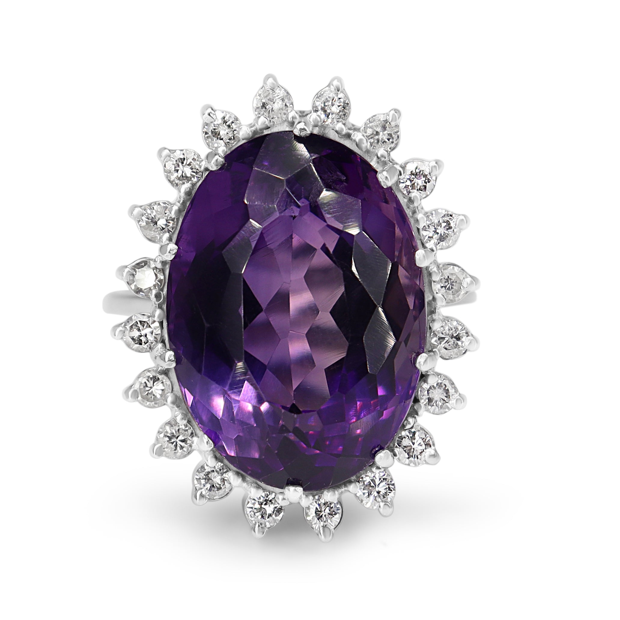18ct White Gold Amethyst and Diamond Halo Cocktail Ring