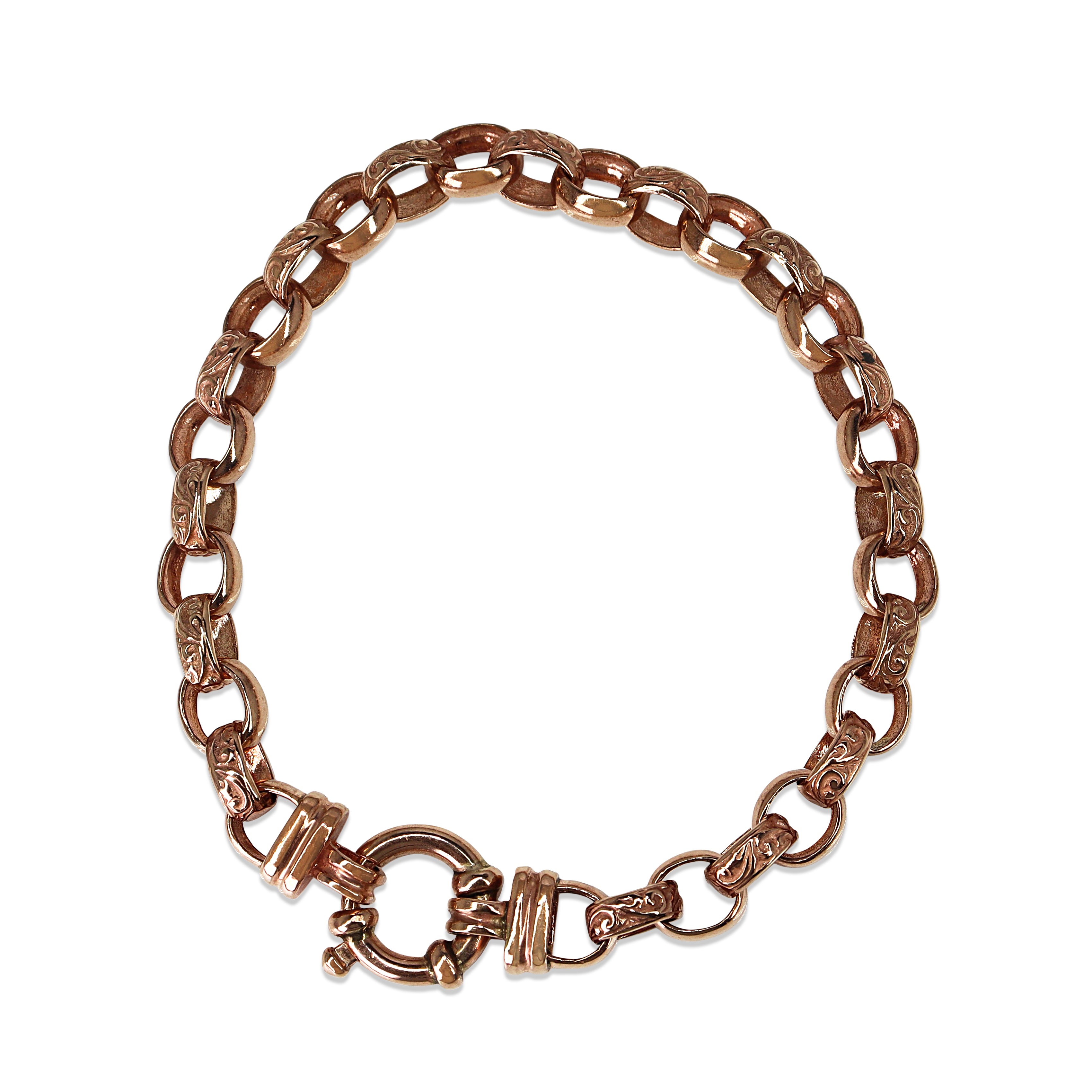 9ct Rose Gold Etched Belcher Link Bracelet