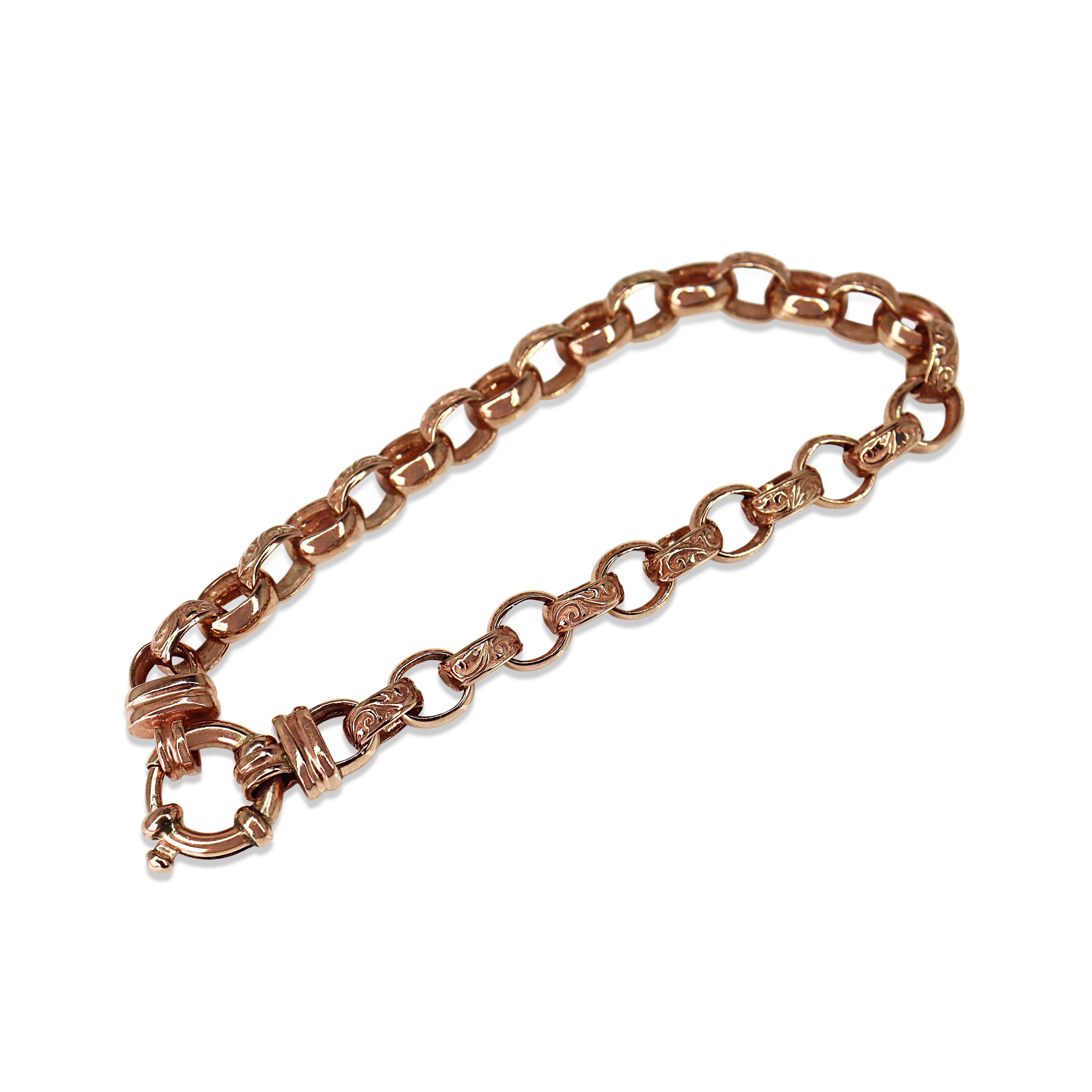 9ct Rose Gold Etched Belcher Link Bracelet