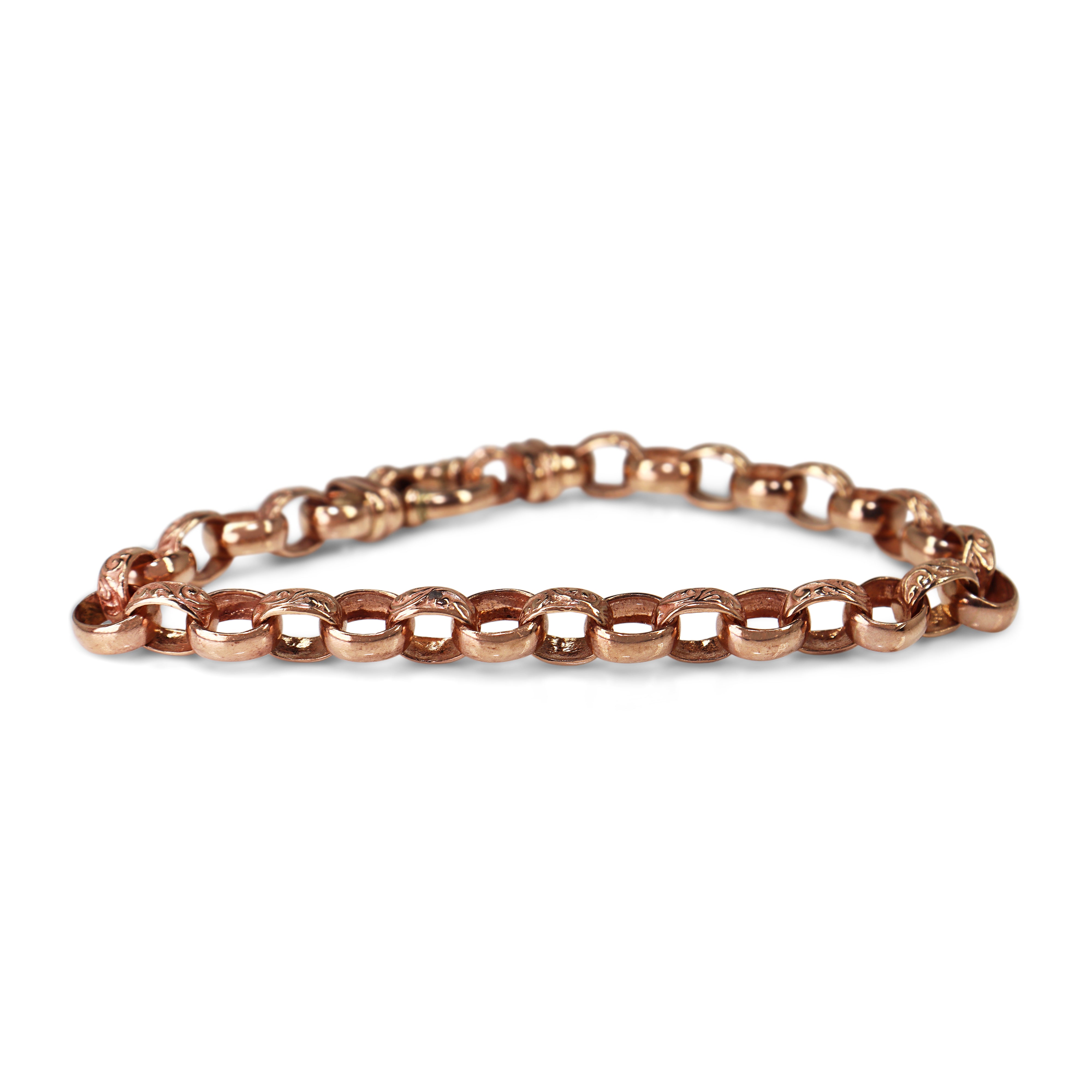 9ct Rose Gold Etched Belcher Link Bracelet