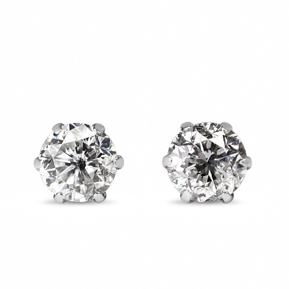 Platinum 2.00ct 6 Claw Diamond Stud Earrings with 18ct White Gold Backs