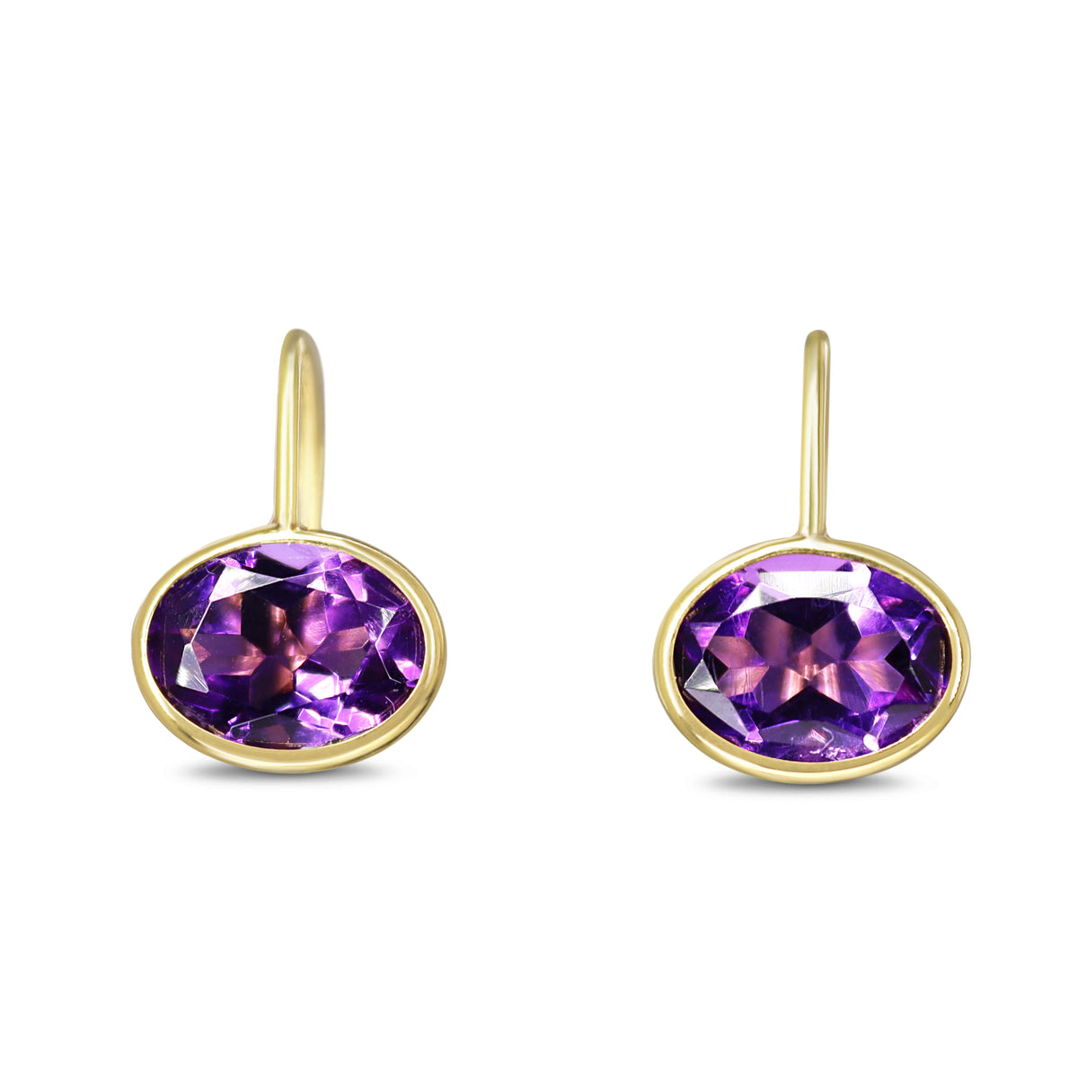 18ct Yellow Gold Amethyst Bezel Hoop Earrings