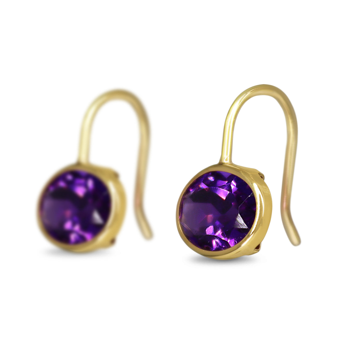 18ct Yellow Gold Amethyst Bezel Hoop Earrings