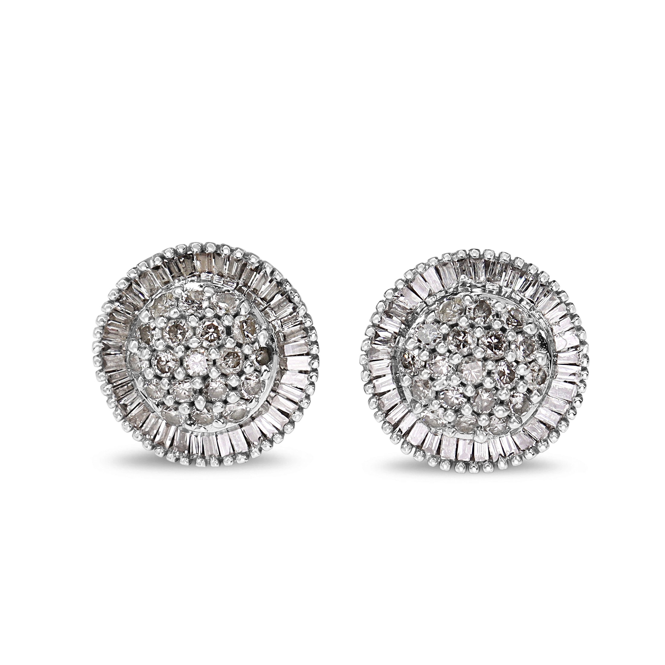 9ct White Gold Baguette and Brilliant Cut Diamond Cluster Stud Earrings
