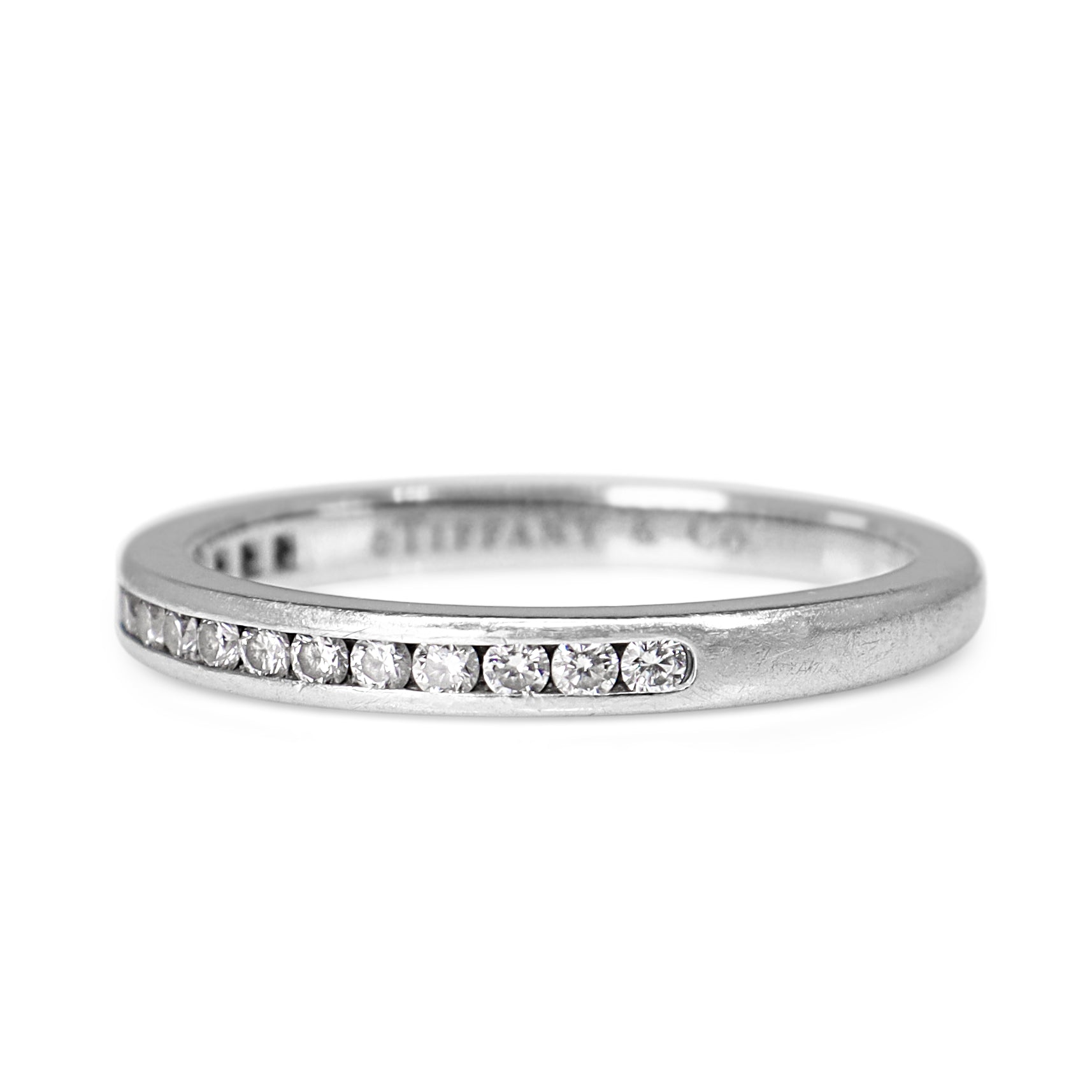 Platinum Channel Set Diamond Band - Engraved Tiffany and Co