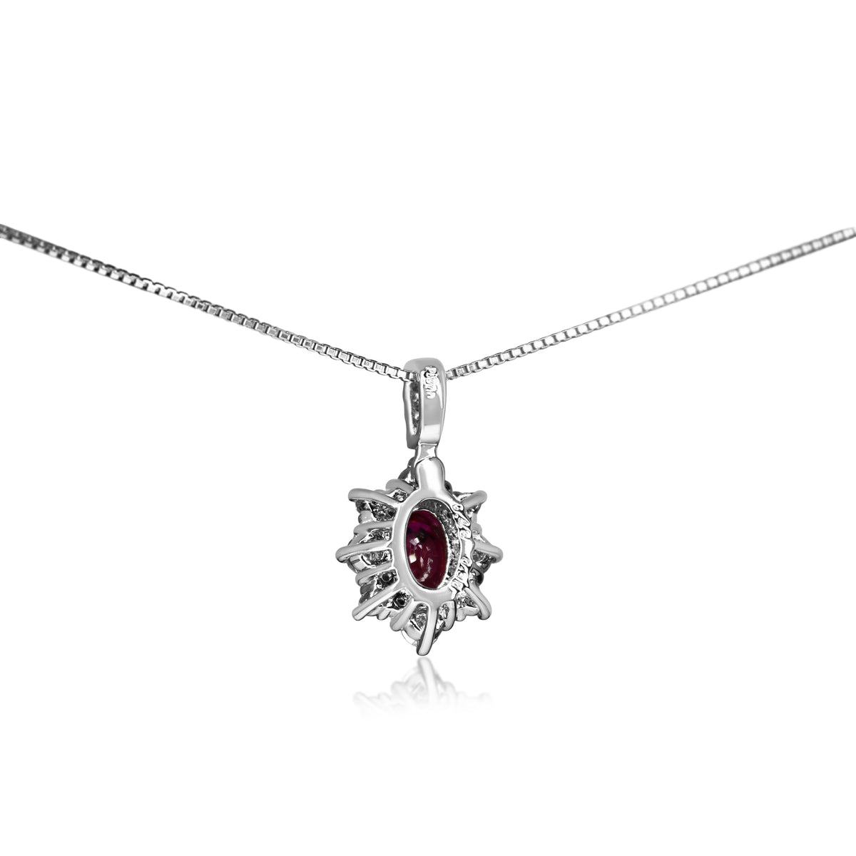 Platinum Ruby and Diamond Halo Necklace