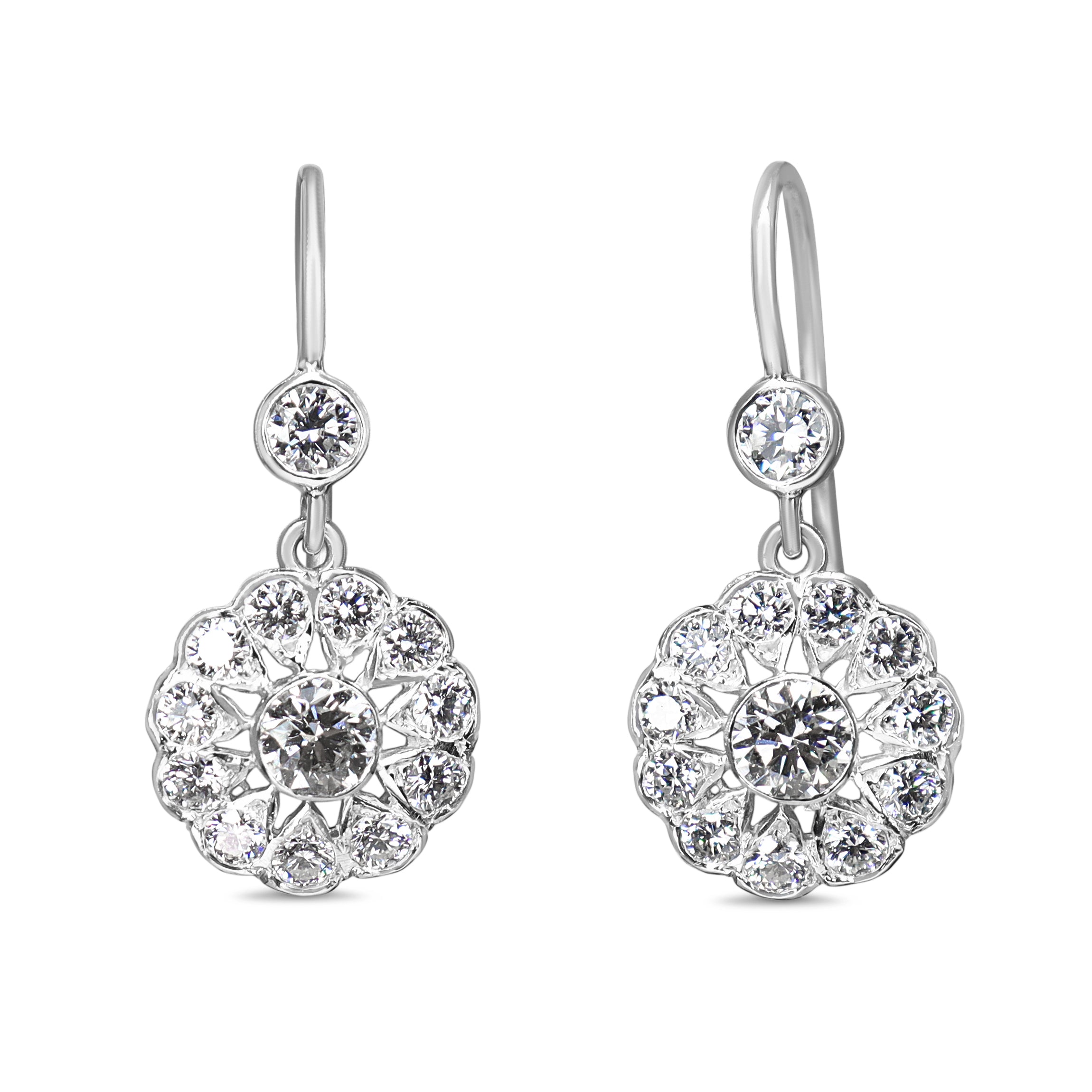 18ct White Gold Diamond Drop Deco Style Earrings