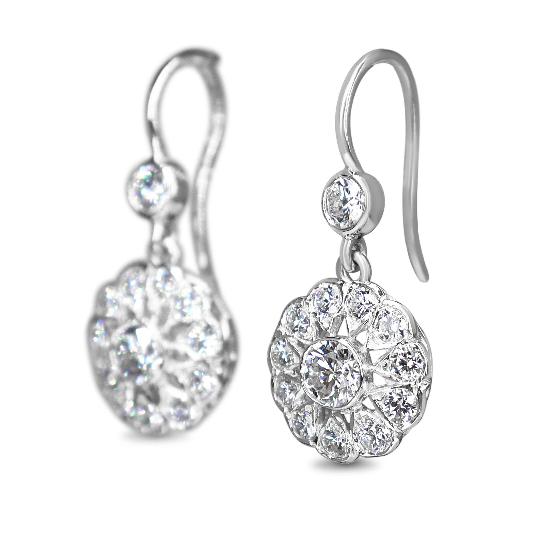 18ct White Gold Diamond Drop Deco Style Earrings