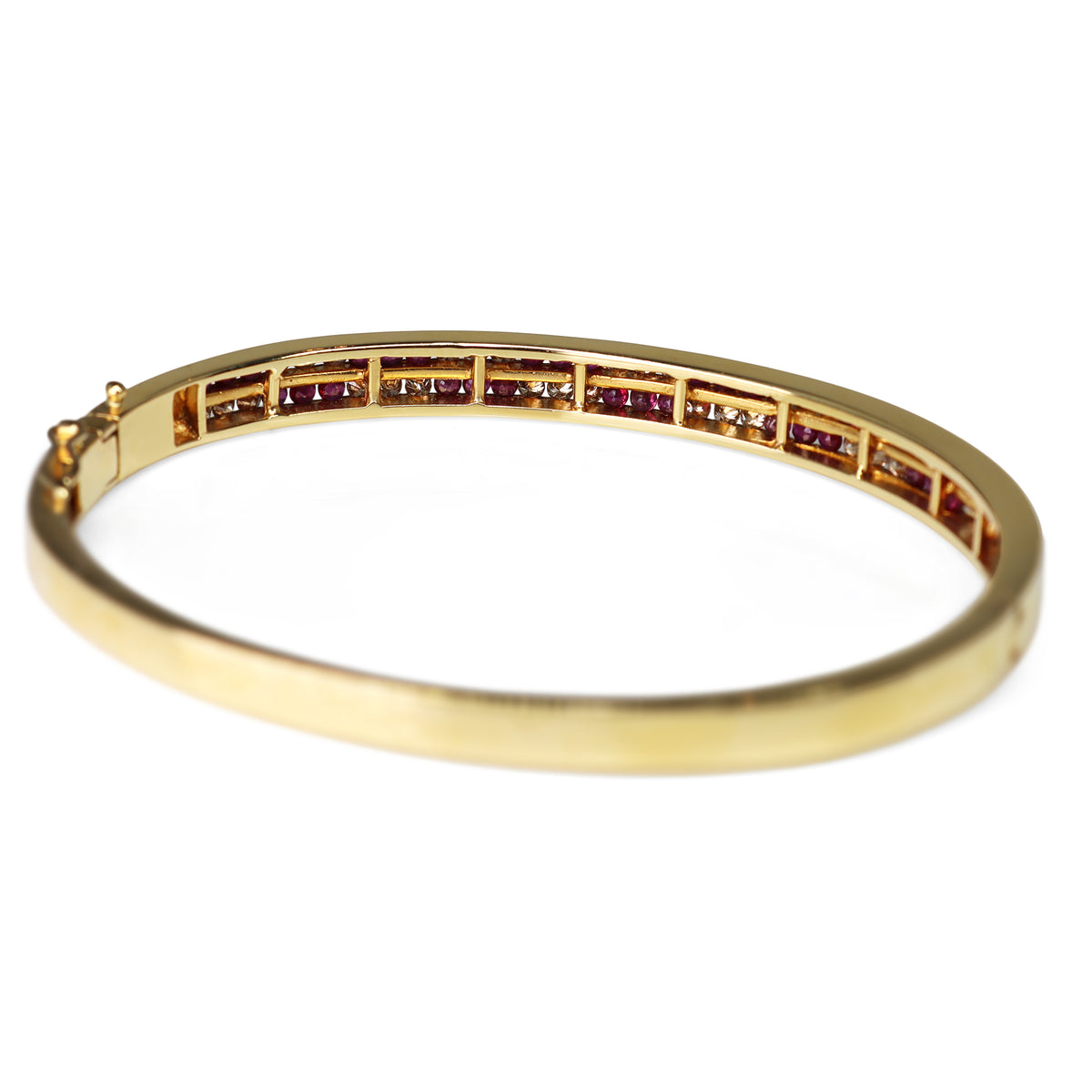 18ct Yellow Gold Ruby and Diamond Channel Set Bangle